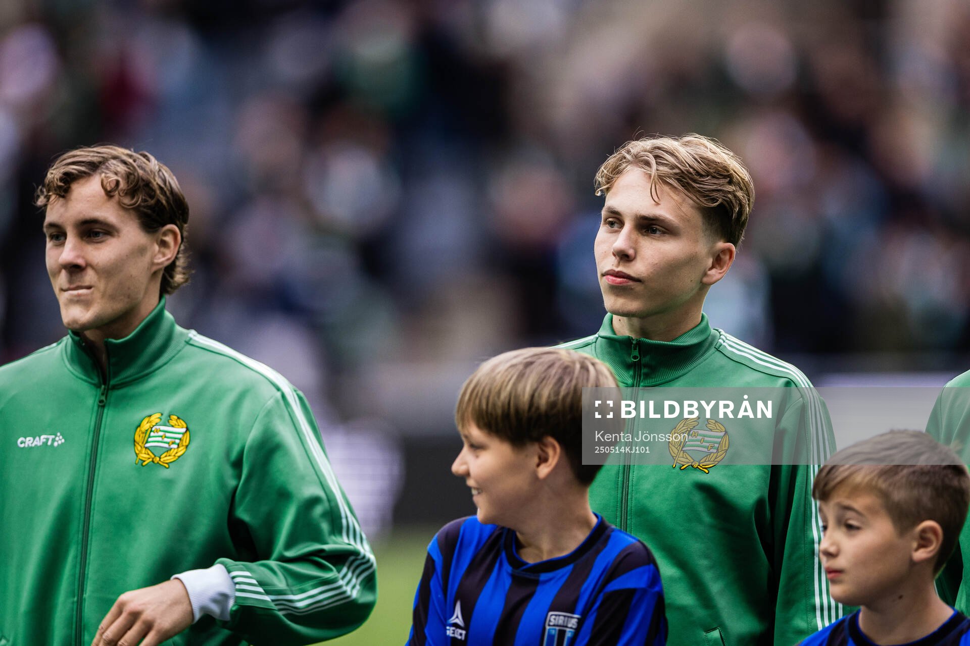 Hammarbys Wilson Lindberg Uhrström under lineup inför fotbollsmatchen i Allsvenskan mellan Hammarby och Sirius den 14 maj 2025 i Stockholm. 