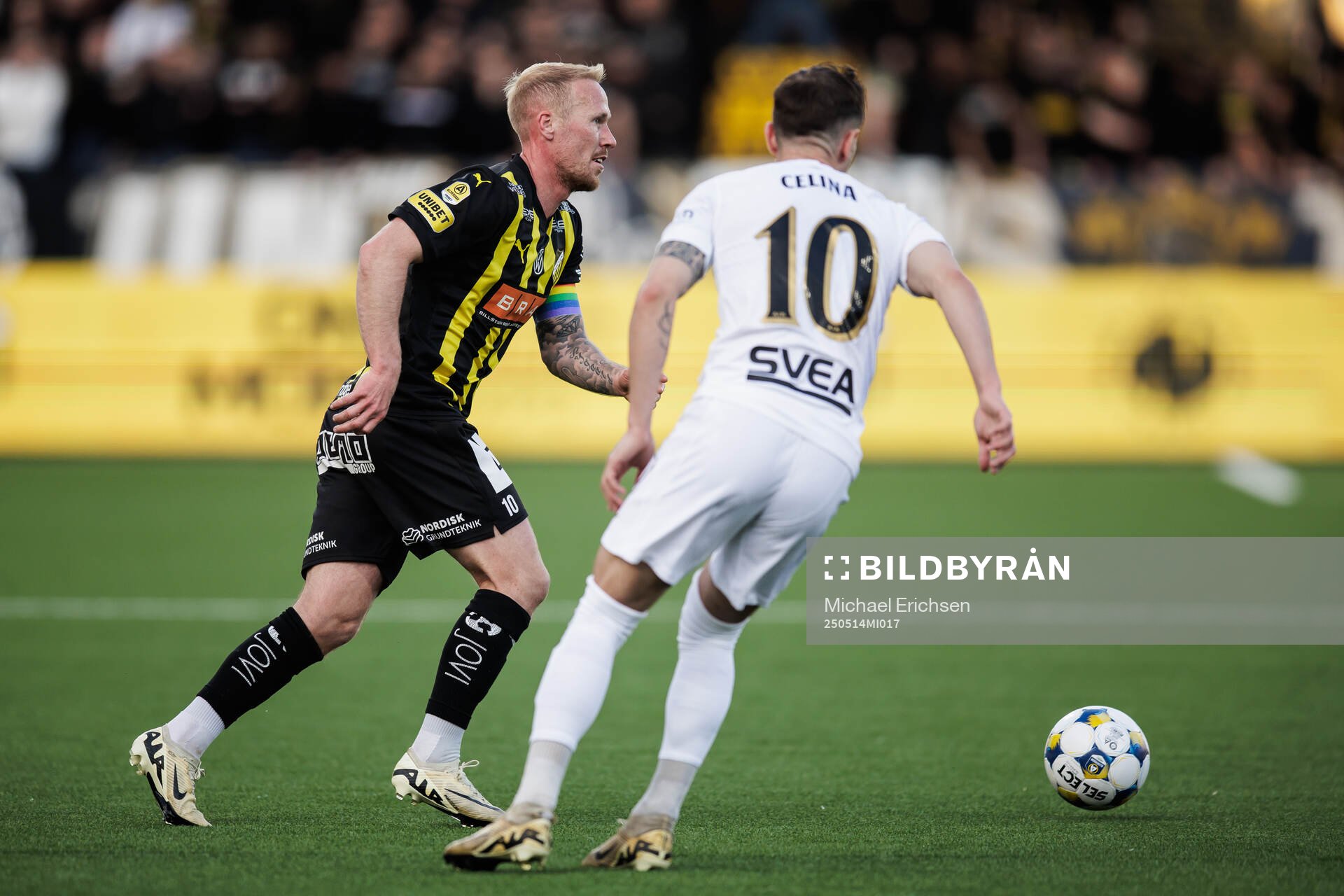 Häckens Mikkel Rygaard Jensen under fotbollsmatchen i Allsvenskan mellan Häcken och AIK den 14 maj 2025 i Göteborg. 