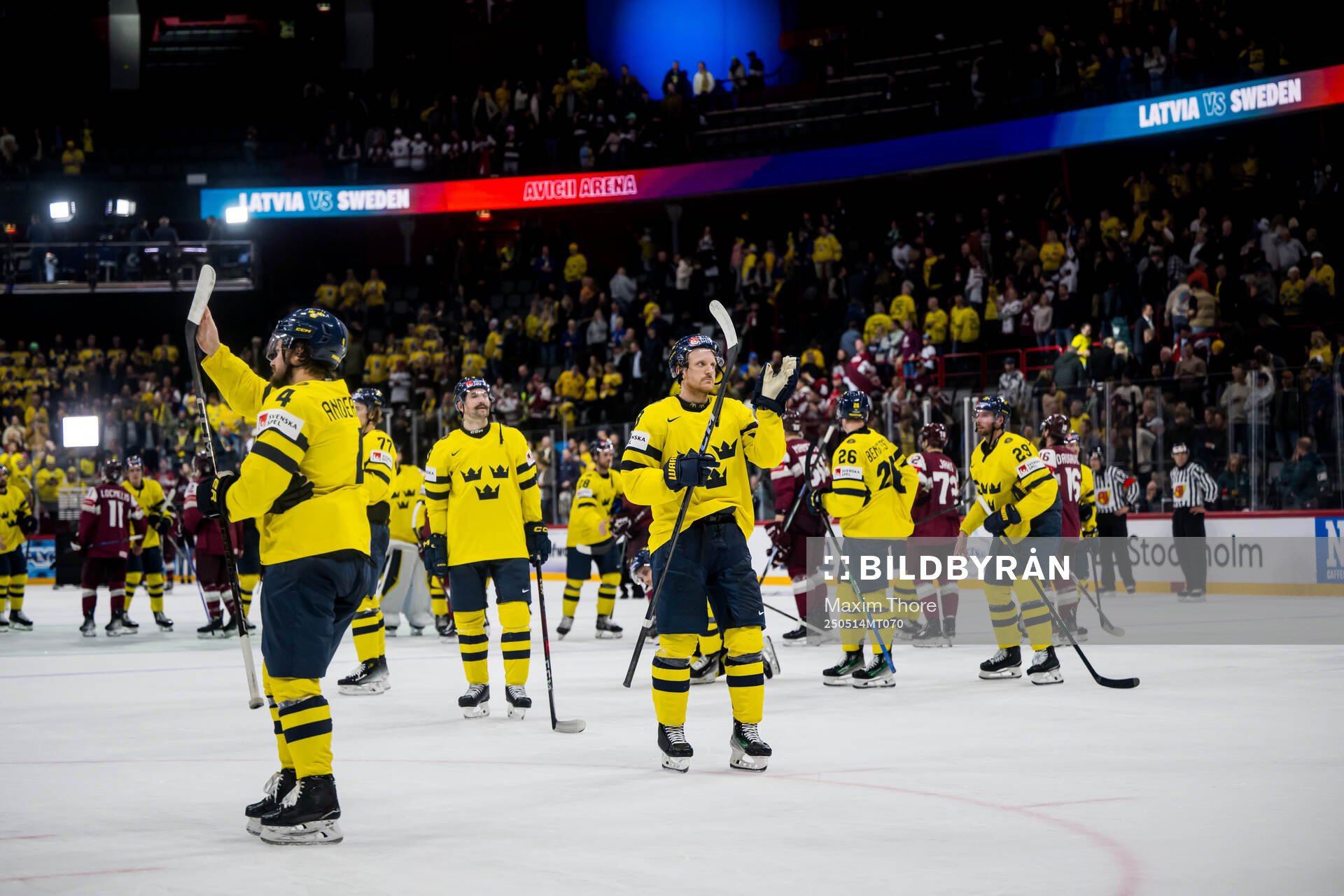 Rasmus Andersson and Jonas Brodin of Sweden celebrating