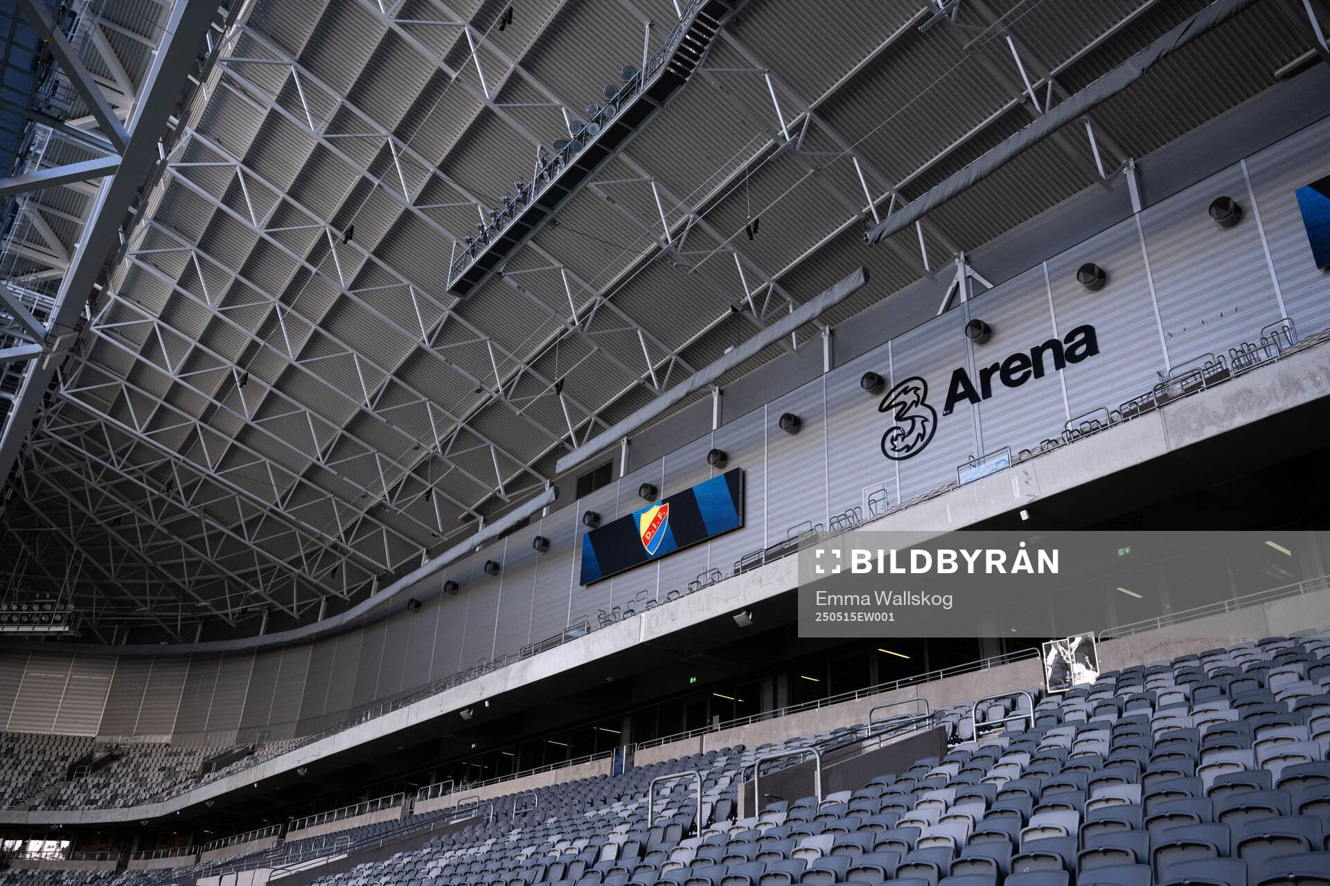 Interiör vy över 3Arena inför fotbollsmatchen i Allsvenskan mellan Djurgården och Mjällby den 15 maj 2025 i Stockholm. 