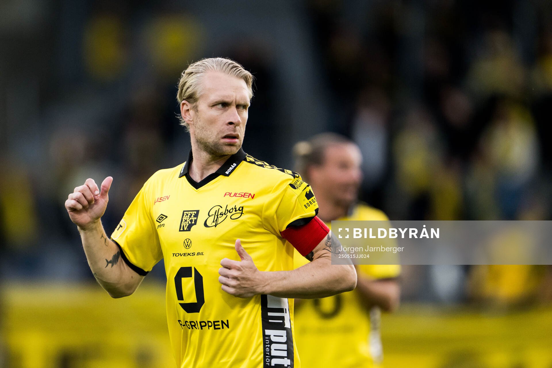 Elfsborgs Johan Larsson under fotbollsmatchen i Allsvenskan mellan Elfsborg och Brommapojkarna den 15 maj 2025 i Borås. 