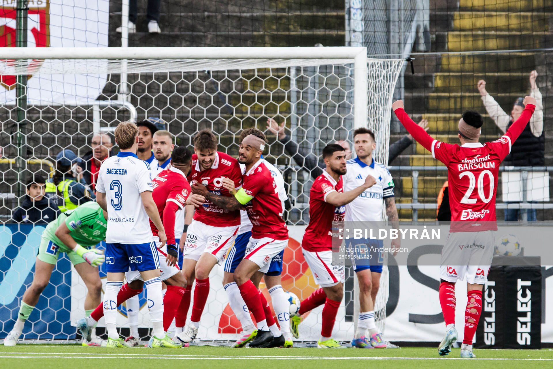 Degerfors Juhani Pikkarainen jublar efter 0-1 målet under fotbollsmatchen i Allsvenskan mellan IFK Norrköping och Degerfors den 15 maj 2025 i Norrköping.