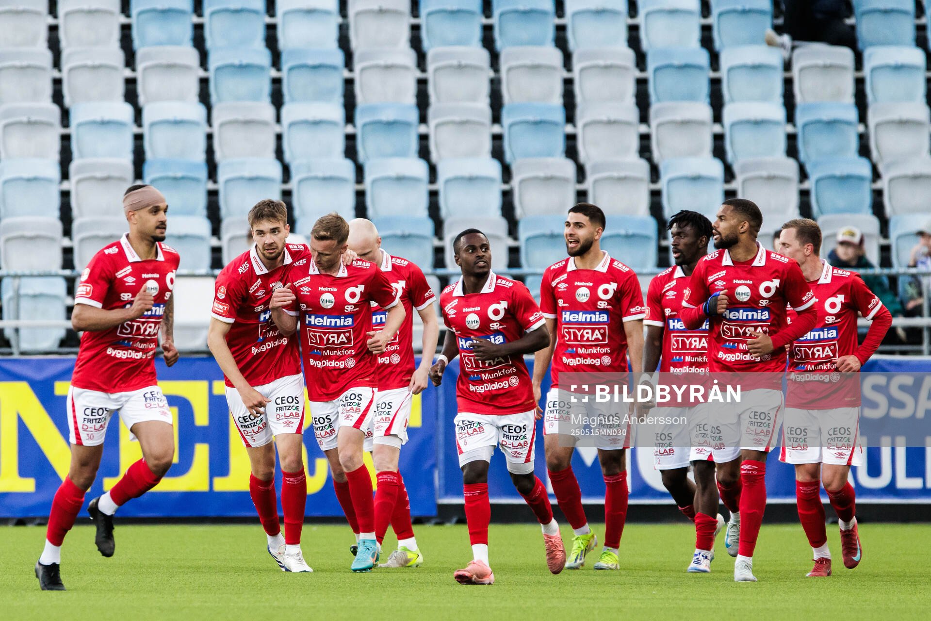 Degerfors Juhani Pikkarainen jublar efter 0-1 målet under fotbollsmatchen i Allsvenskan mellan IFK Norrköping och Degerfors den 15 maj 2025 i Norrköping.