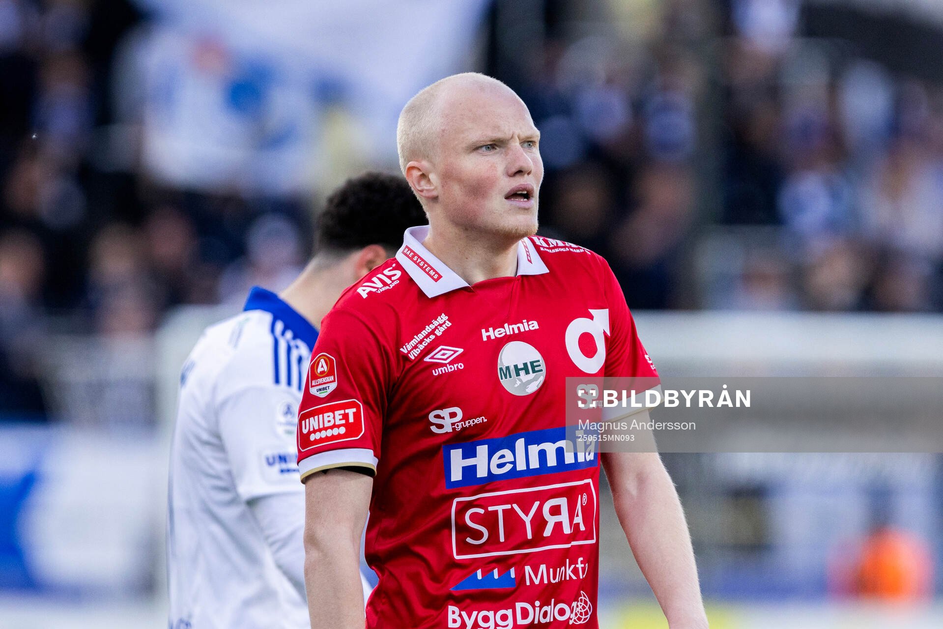 Degerfors Marcus Rafferty under fotbollsmatchen i Allsvenskan mellan IFK Norrköping och Degerfors den 15 maj 2025 i Norrköping. 