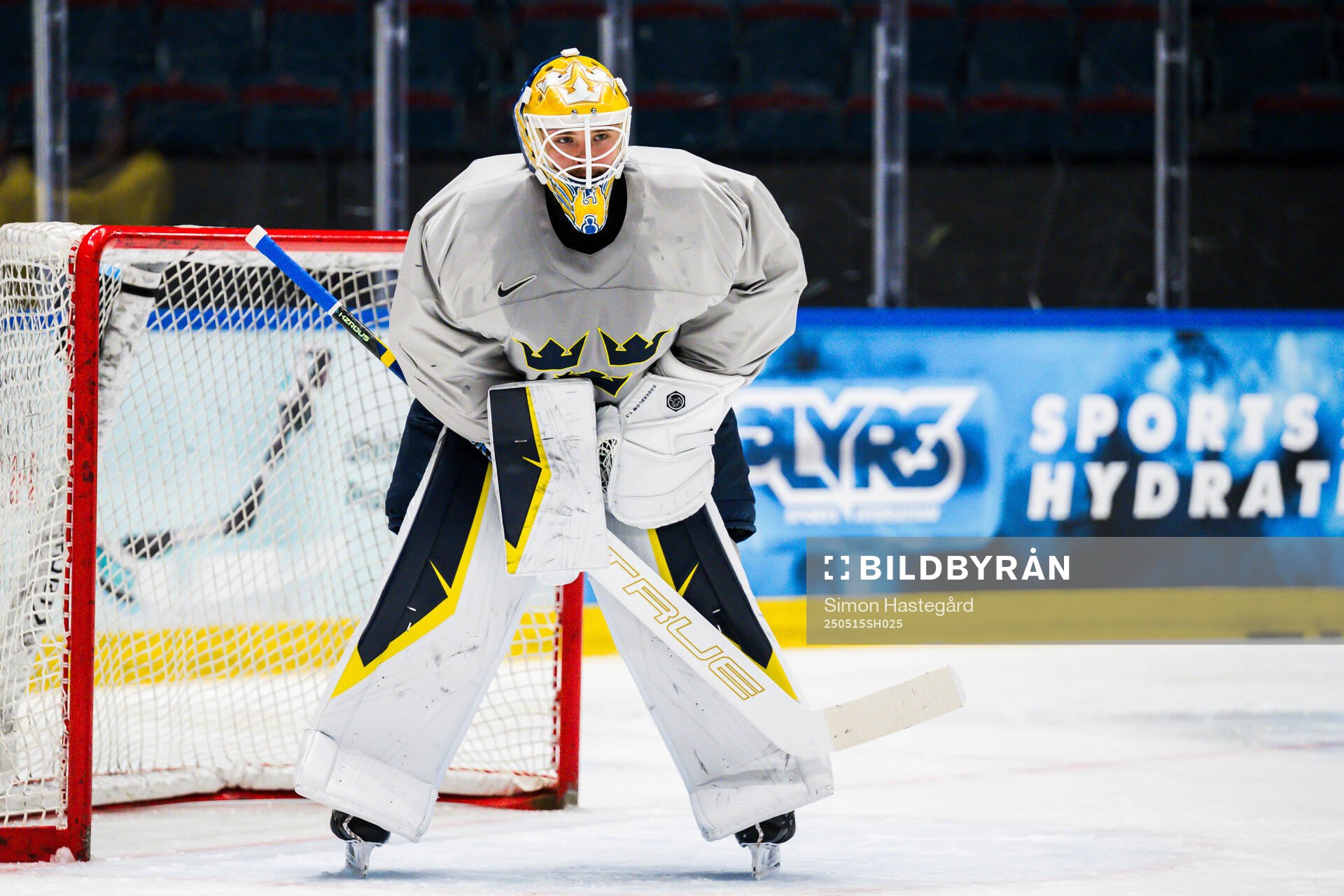 Goaltender Arvid Söderblom of Sweden at a practice session
