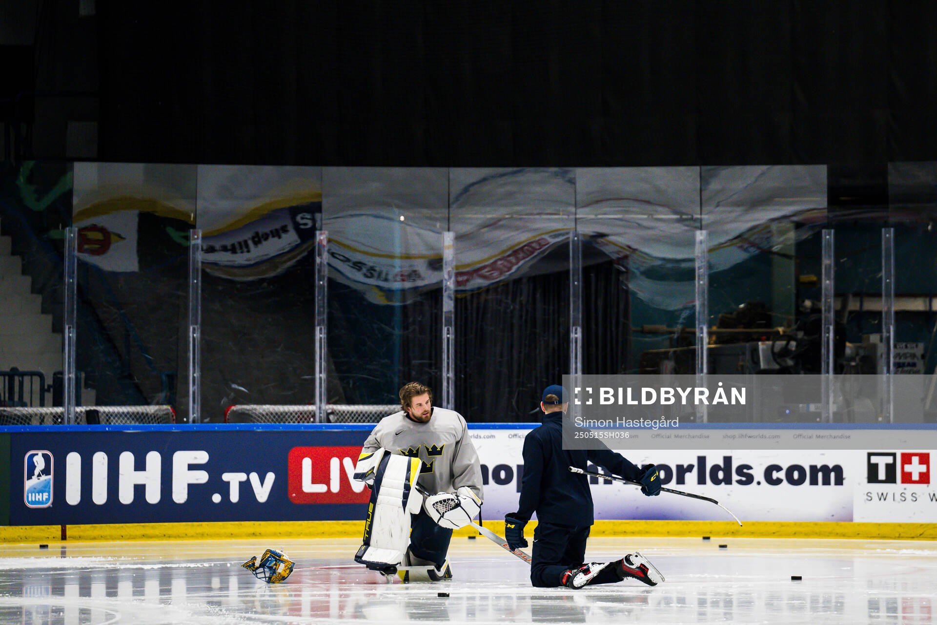 Goaltender coach Anthon Hansson and goaltender Samuel