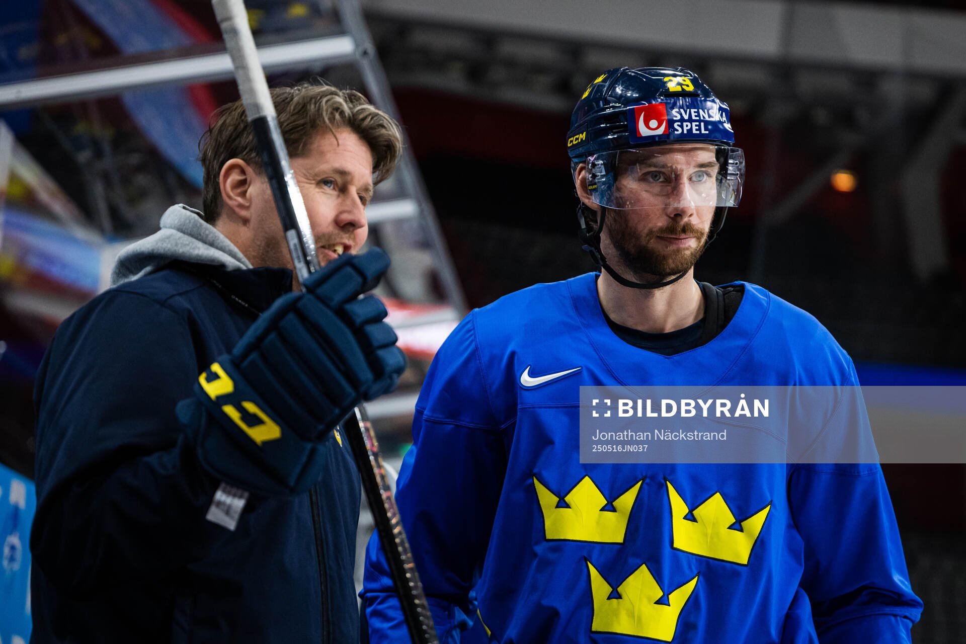 Assistant coach Stefan Klockare and Marcus Pettersson of