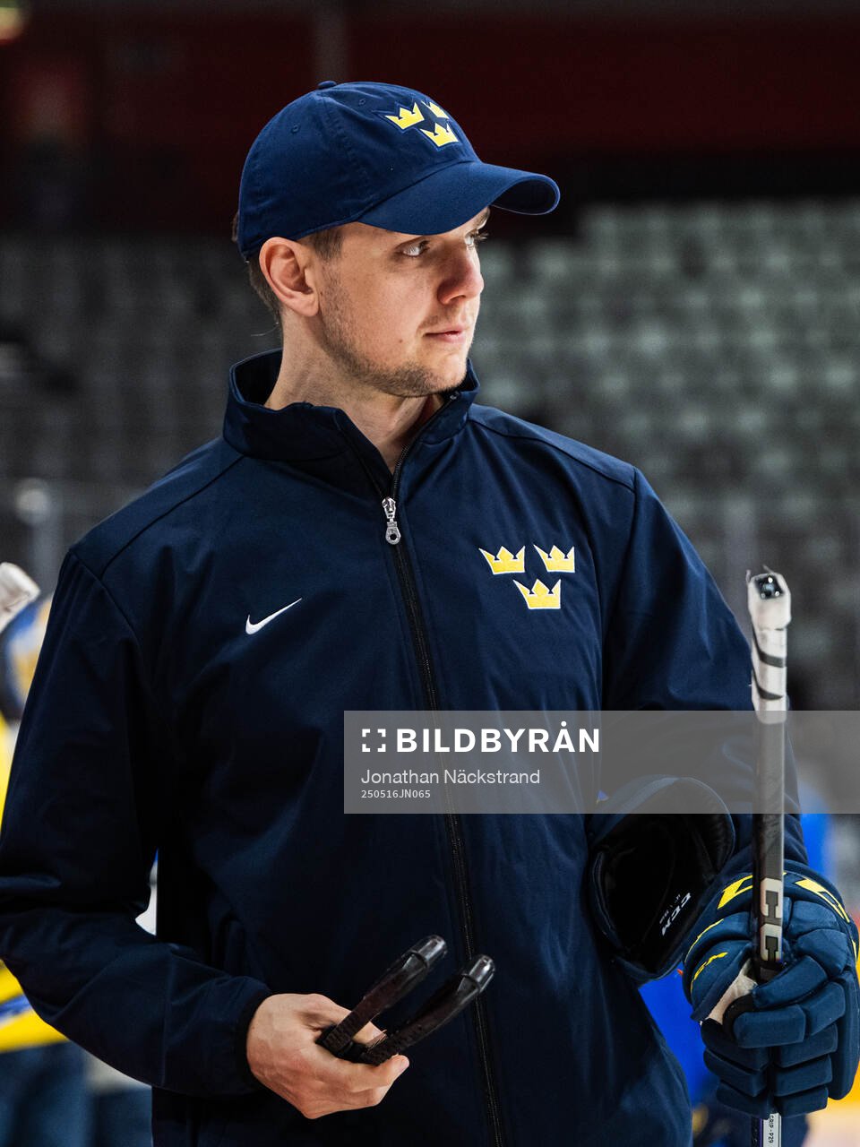 Goaltender coach Anthon Hansson of Sweden at a practice