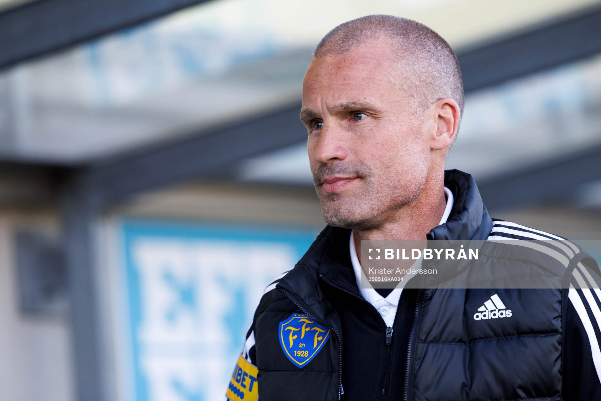 Falkenbergs tränare Christoffer Andersson inför fotbollsmatchen i Superettan mellan Falkenberg och Kalmar den 16 maj 2025 i Falkenberg.