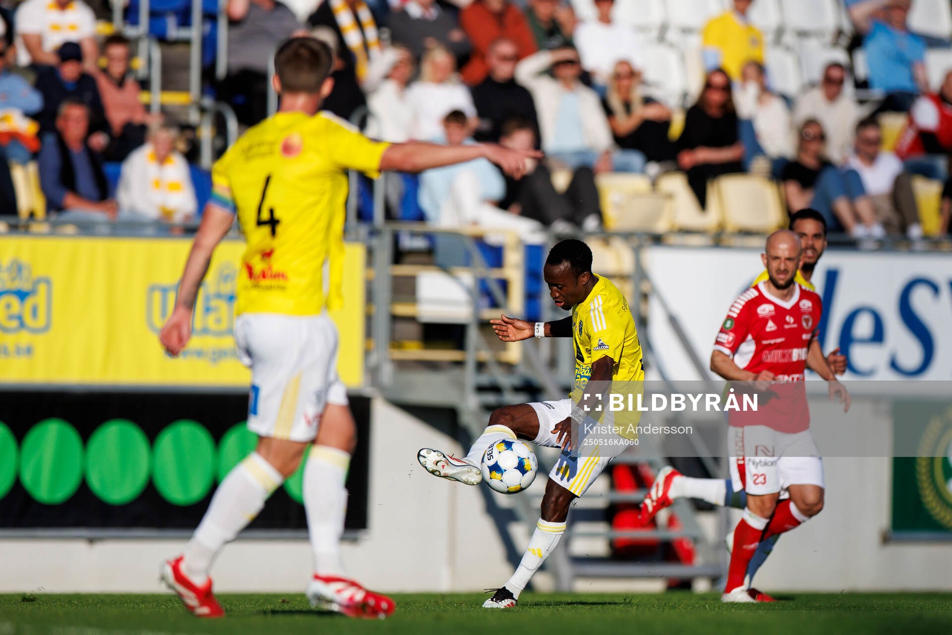 Falkenbergs Wanbe Godwin Aguda under fotbollsmatchen i Superettan mellan Falkenberg och Kalmar den 16 maj 2025 i Falkenberg. 