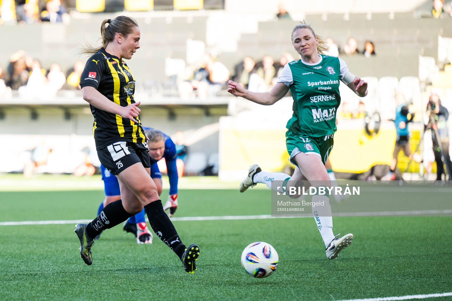 Häckens Alice Bergström gör 5-0 under fotbollsmatchen i Damallsvenskan mellan Häcken och Alingsås den 16 maj 2025 i Göteborg. 