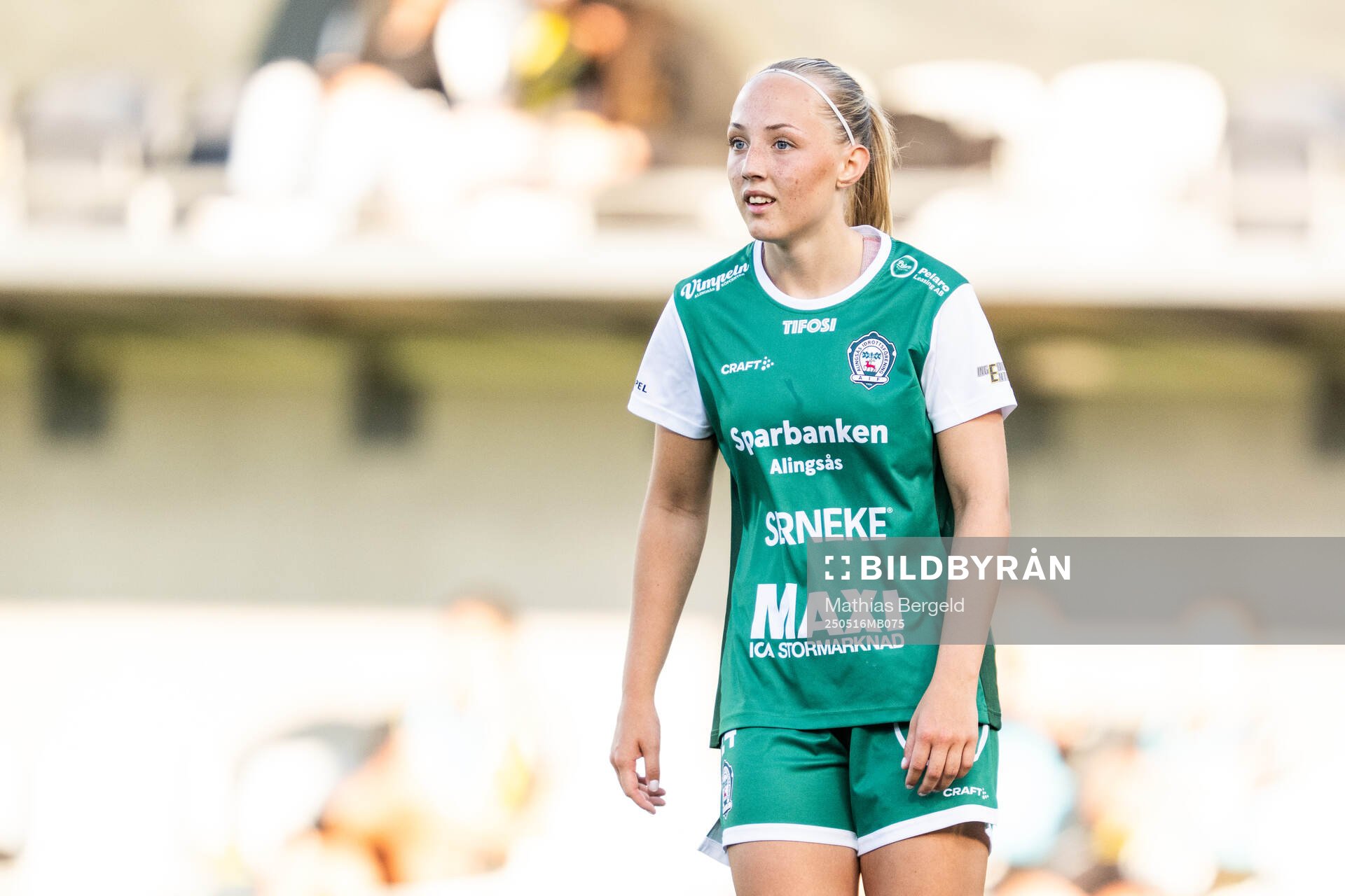 Alingsås Saga Fredgren under fotbollsmatchen i Damallsvenskan mellan Häcken och Alingsås den 16 maj 2025 i Göteborg. 