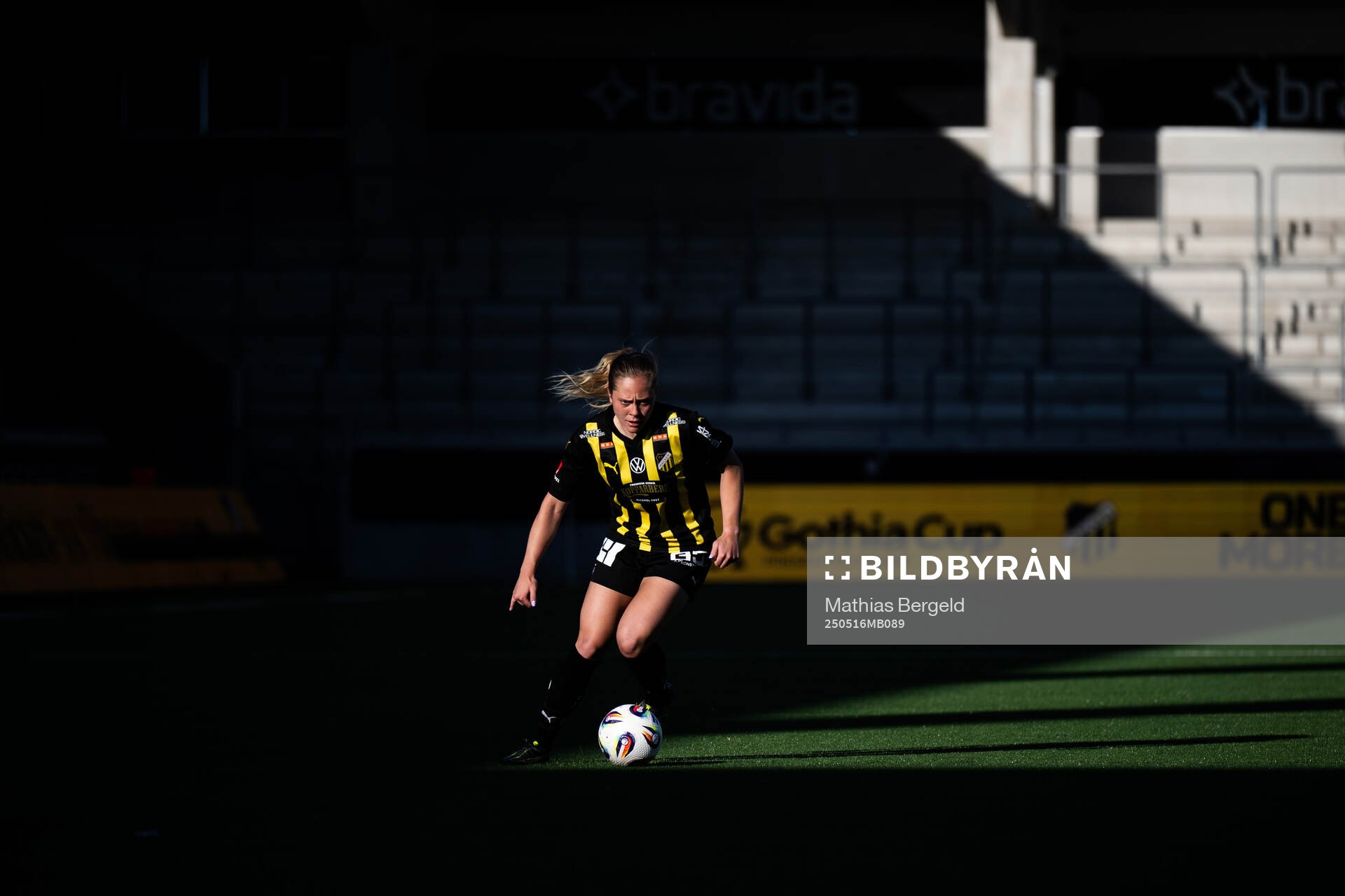 Häckens Alice Bergström under fotbollsmatchen i Damallsvenskan mellan Häcken och Alingsås den 16 maj 2025 i Göteborg. 