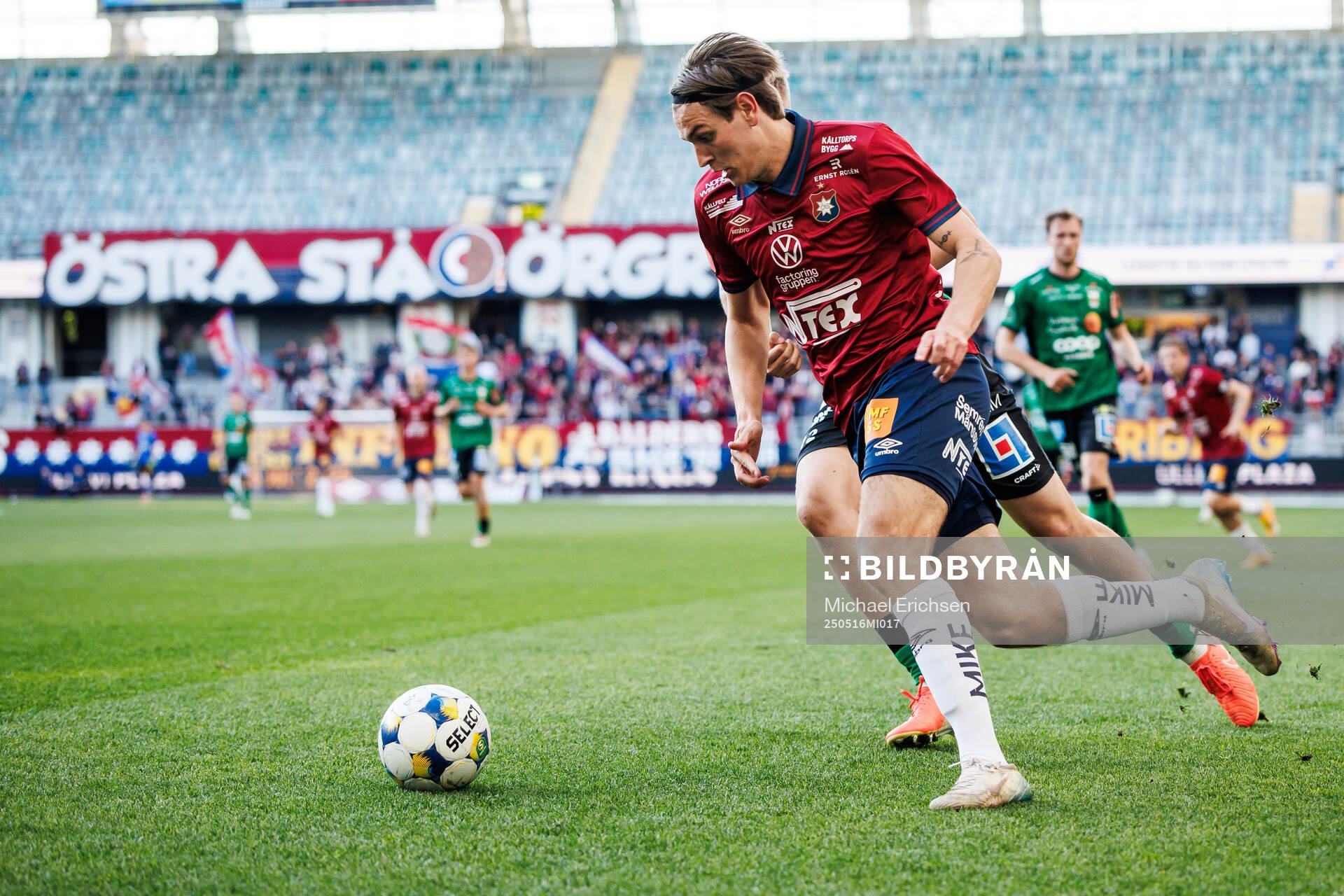 Örgrytes Noah Christoffersson under fotbollsmatchen i Superettan mellan Örgryte och Varberg den 16 maj 2025 i Göteborg. 