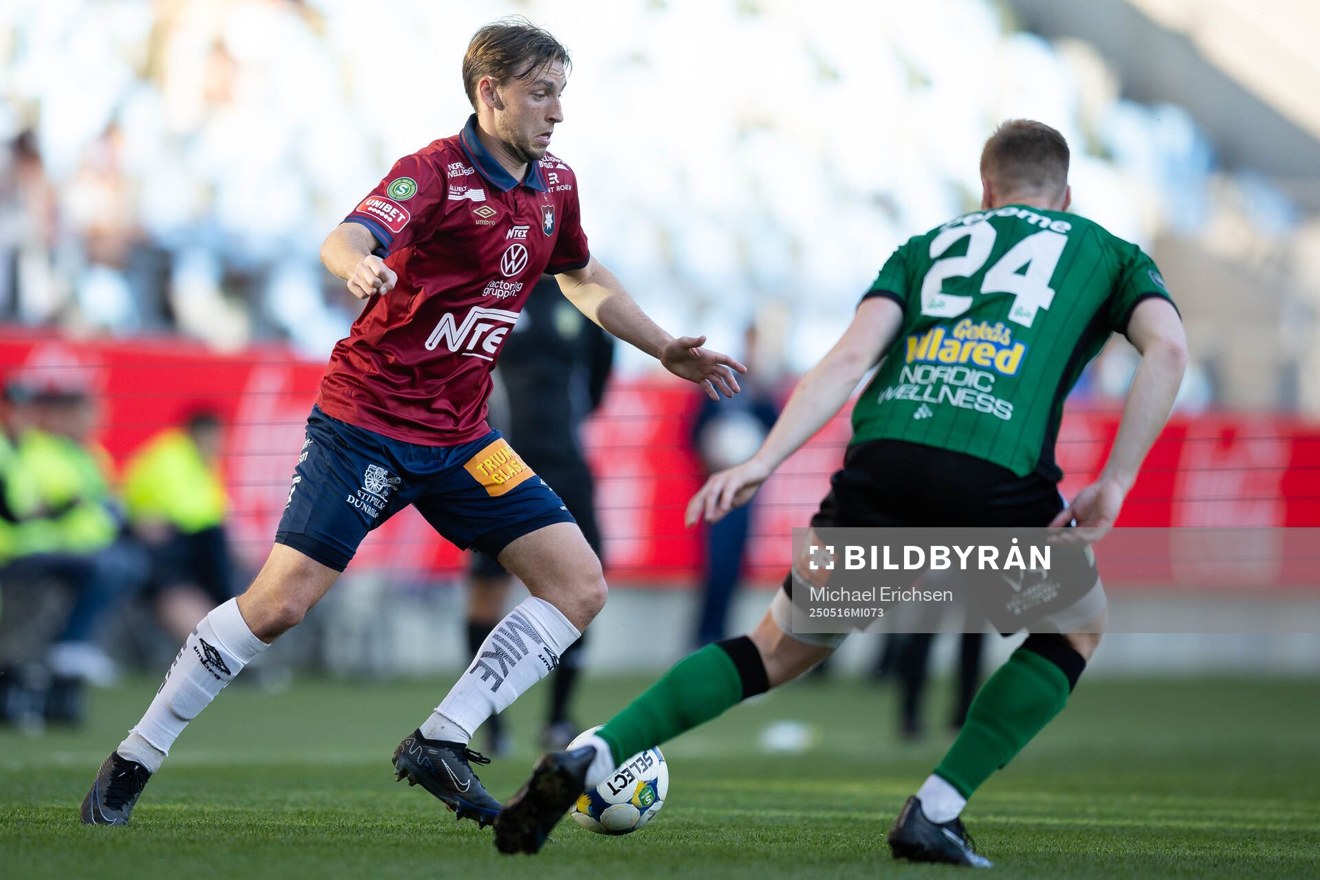 Örgrytes William Svensson under fotbollsmatchen i Superettan mellan Örgryte och Varberg den 16 maj 2025 i Göteborg. 