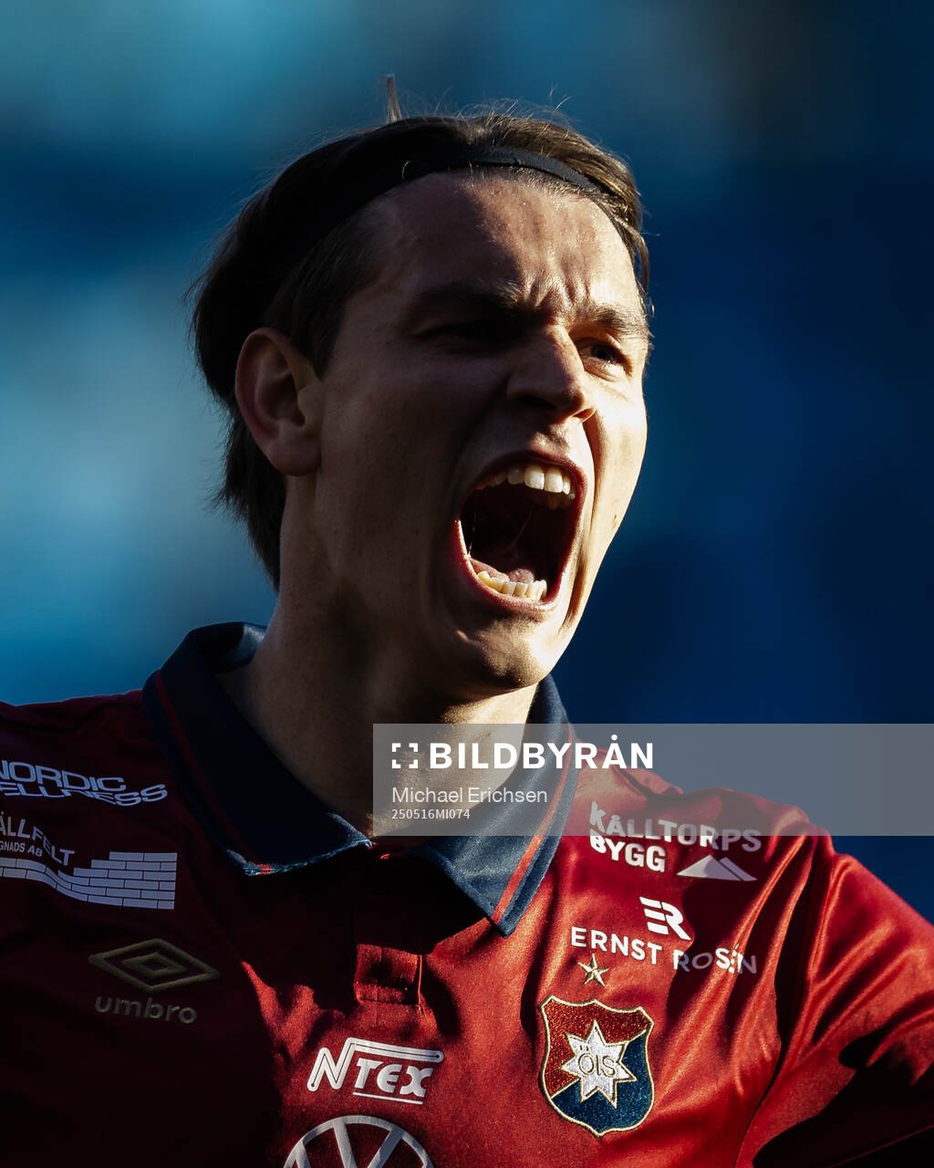 Örgrytes Noah Christoffersson jublar efter 2-0 under fotbollsmatchen i Superettan mellan Örgryte och Varberg den 16 maj 2025 i Göteborg. 