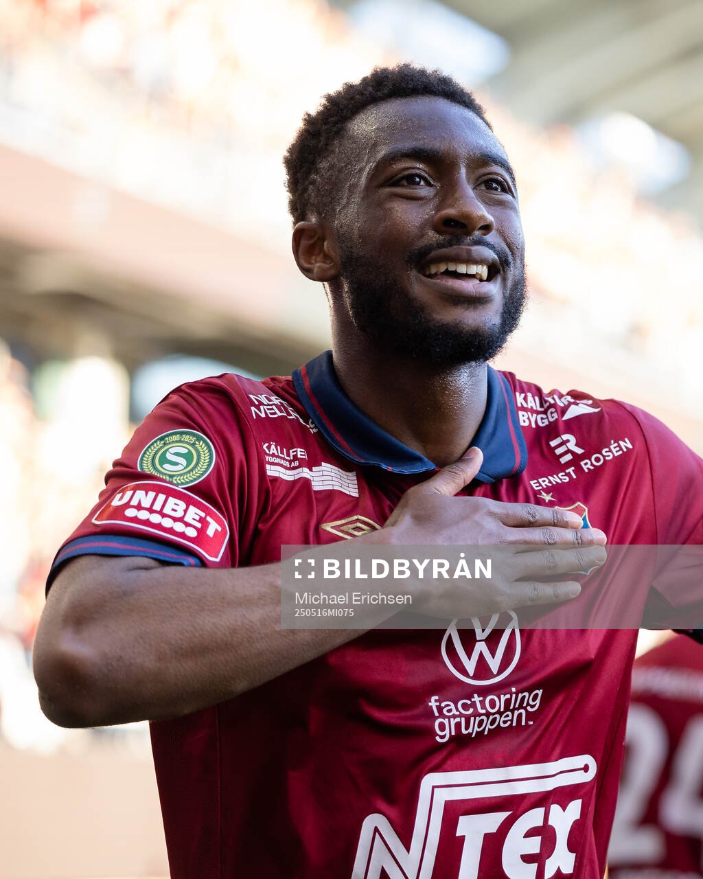 Örgrytes Haladj-Madiou Keita jublar efter 1-0 under fotbollsmatchen i Superettan mellan Örgryte och Varberg den 16 maj 2025 i Göteborg. 
