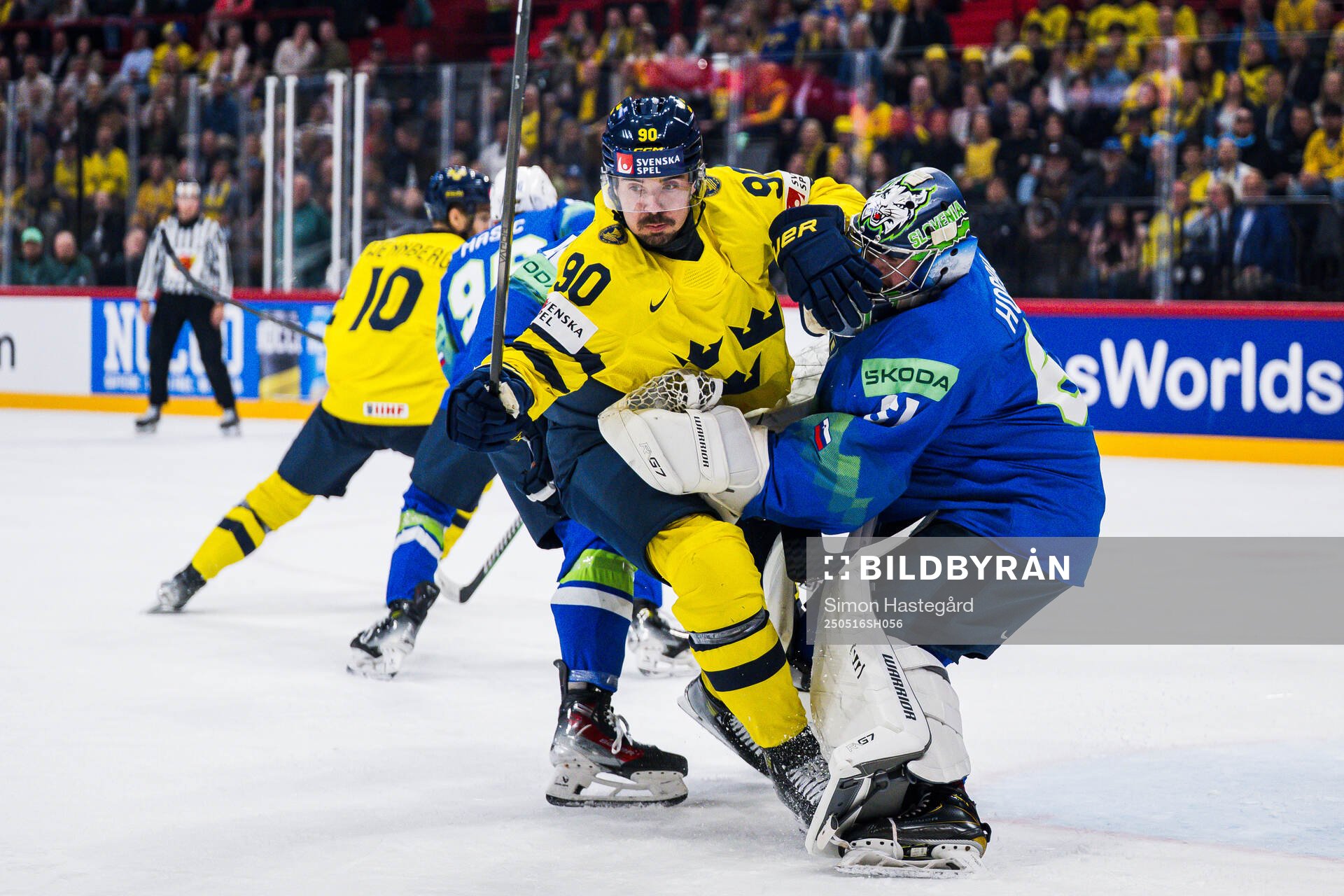 Marcus Johansson of Sweden and goaltender Lukas Horak of