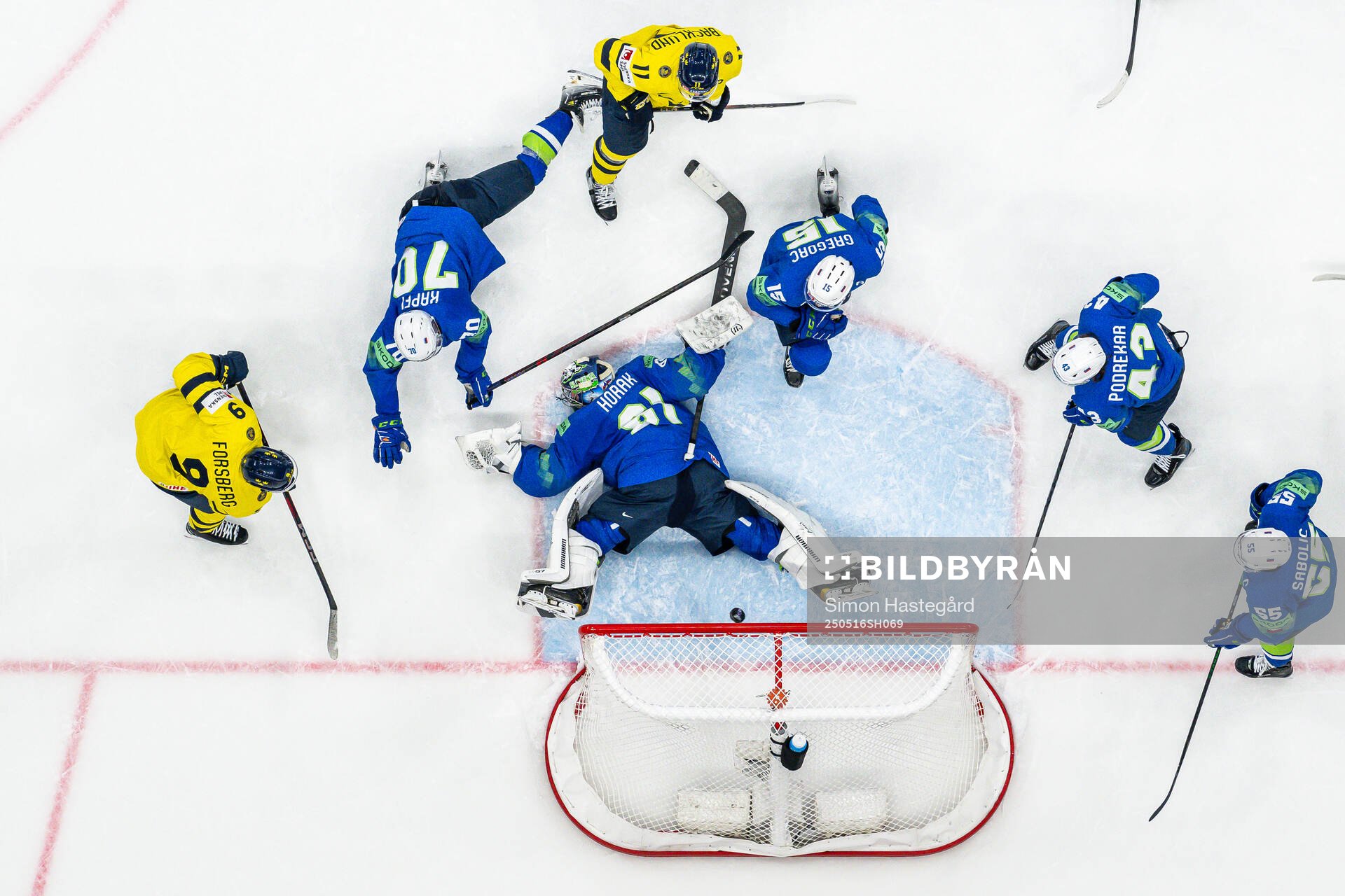 Filip Forsberg of Sweden against goaltender Lukas Horak of