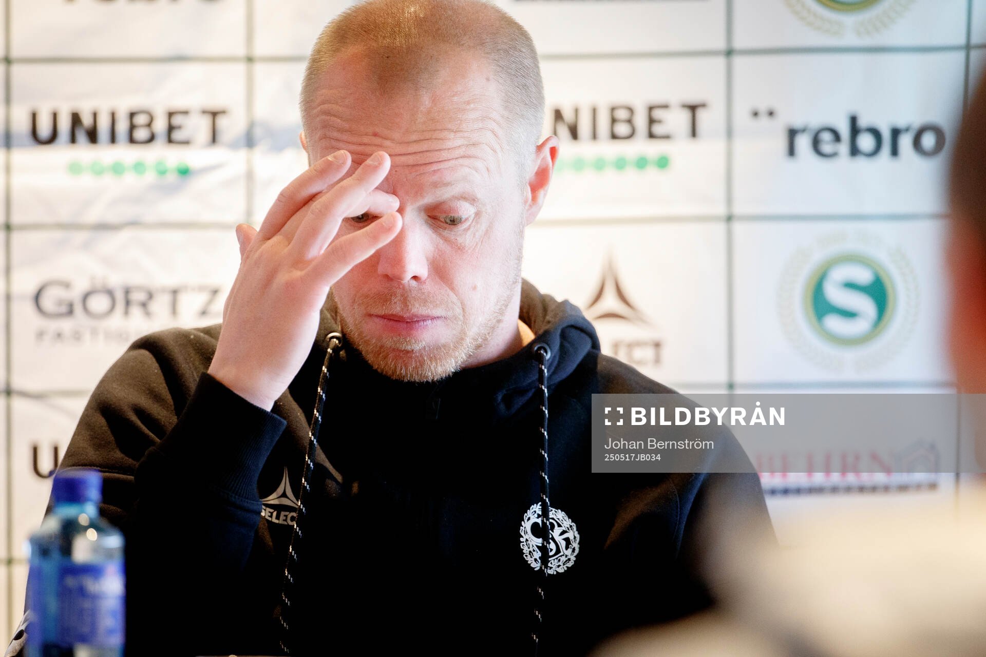 Örebros huvudtränare Patrik Haginge på presskonferensen efter fotbollsmatchen i Superettan mellan Örebro och GIF Sundsvall den 17 maj 2025 i Örebro.