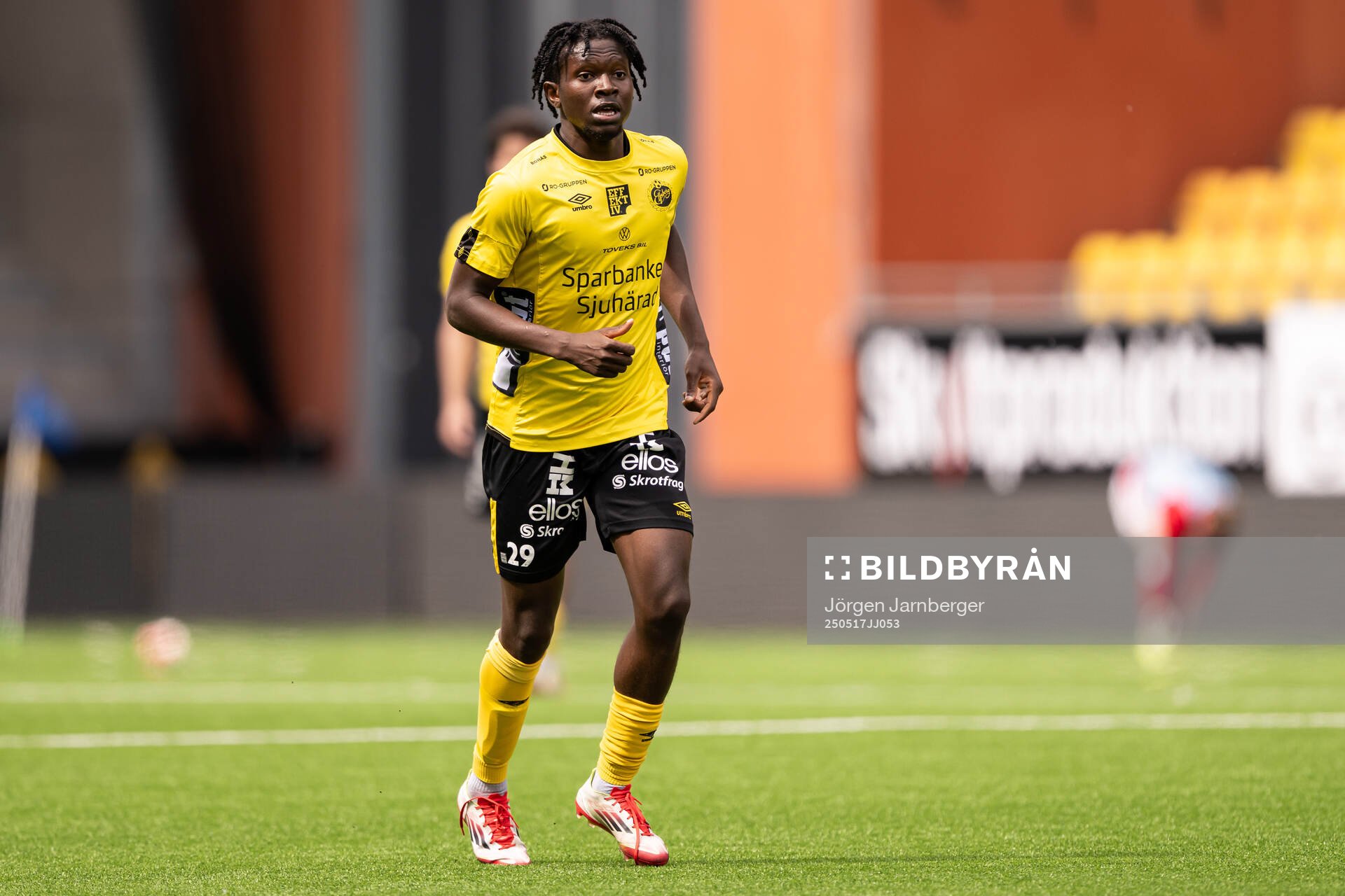Elfsborgs Ozor Victor Okeke under fotbollsmatchen i P19 Allsvenskan mellan Elfsborg och Kalmar FF den 17 maj 2025 i Borås. 