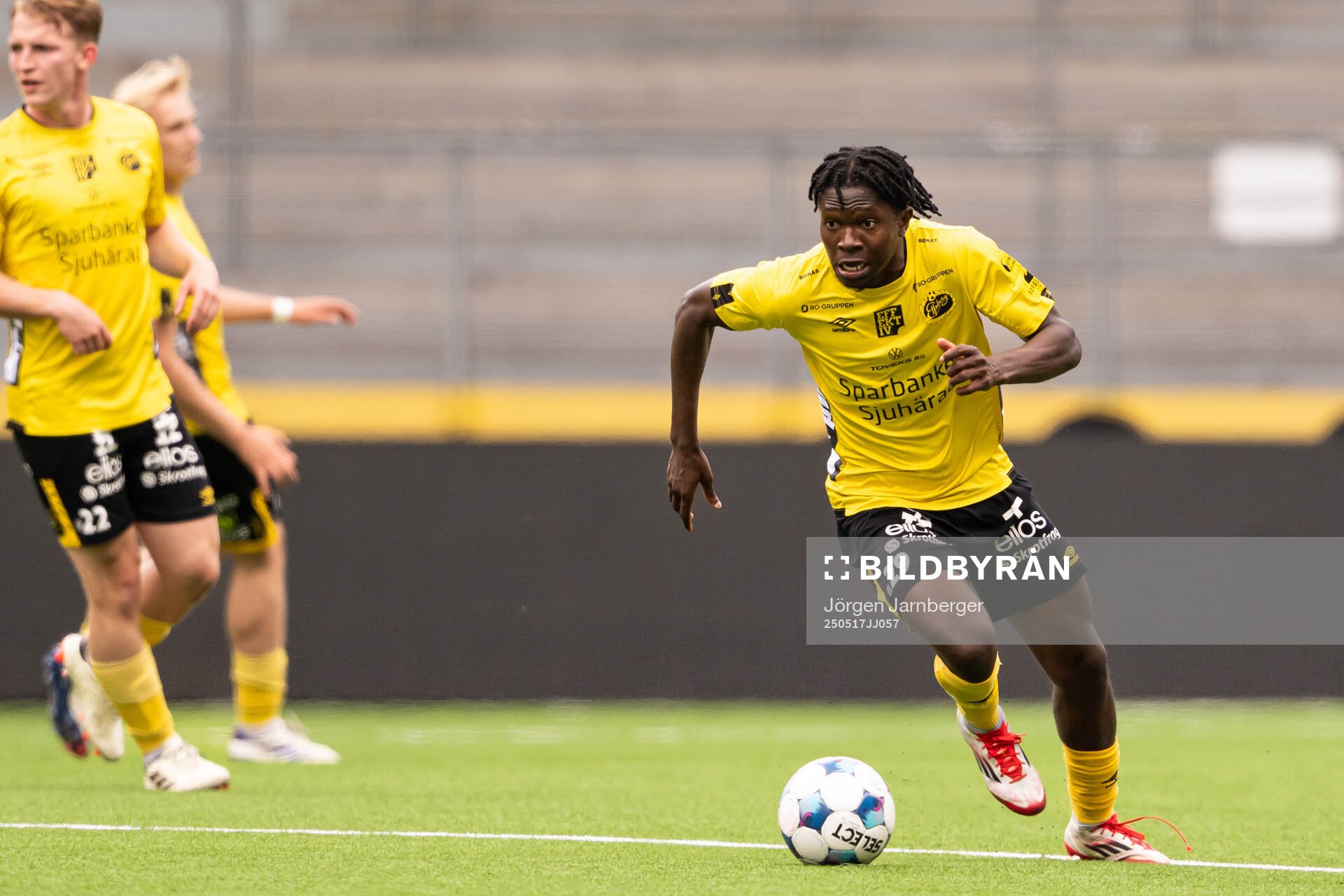 Elfsborgs Ozor Victor Okeke under fotbollsmatchen i P19 Allsvenskan mellan Elfsborg och Kalmar FF den 17 maj 2025 i Borås. 