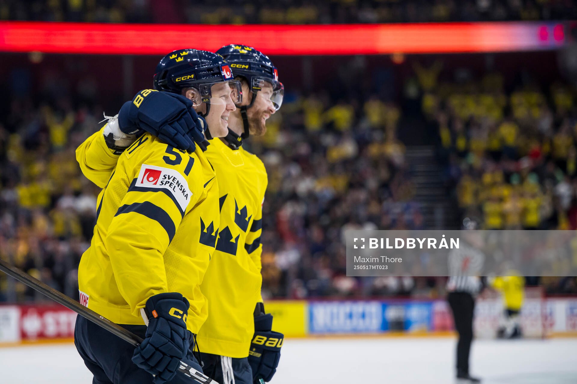 Emil Heineman and Adam Larsson of Sweden celebrate