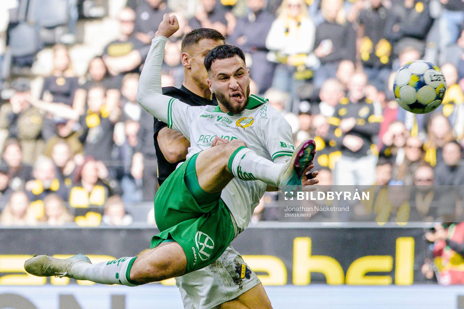Hammarbys Abdelrahman Boudah Saidi under fotbollsmatchen i Allsvenskan mellan AIK och Hammarby den 18 maj 2025 i Stockholm. 