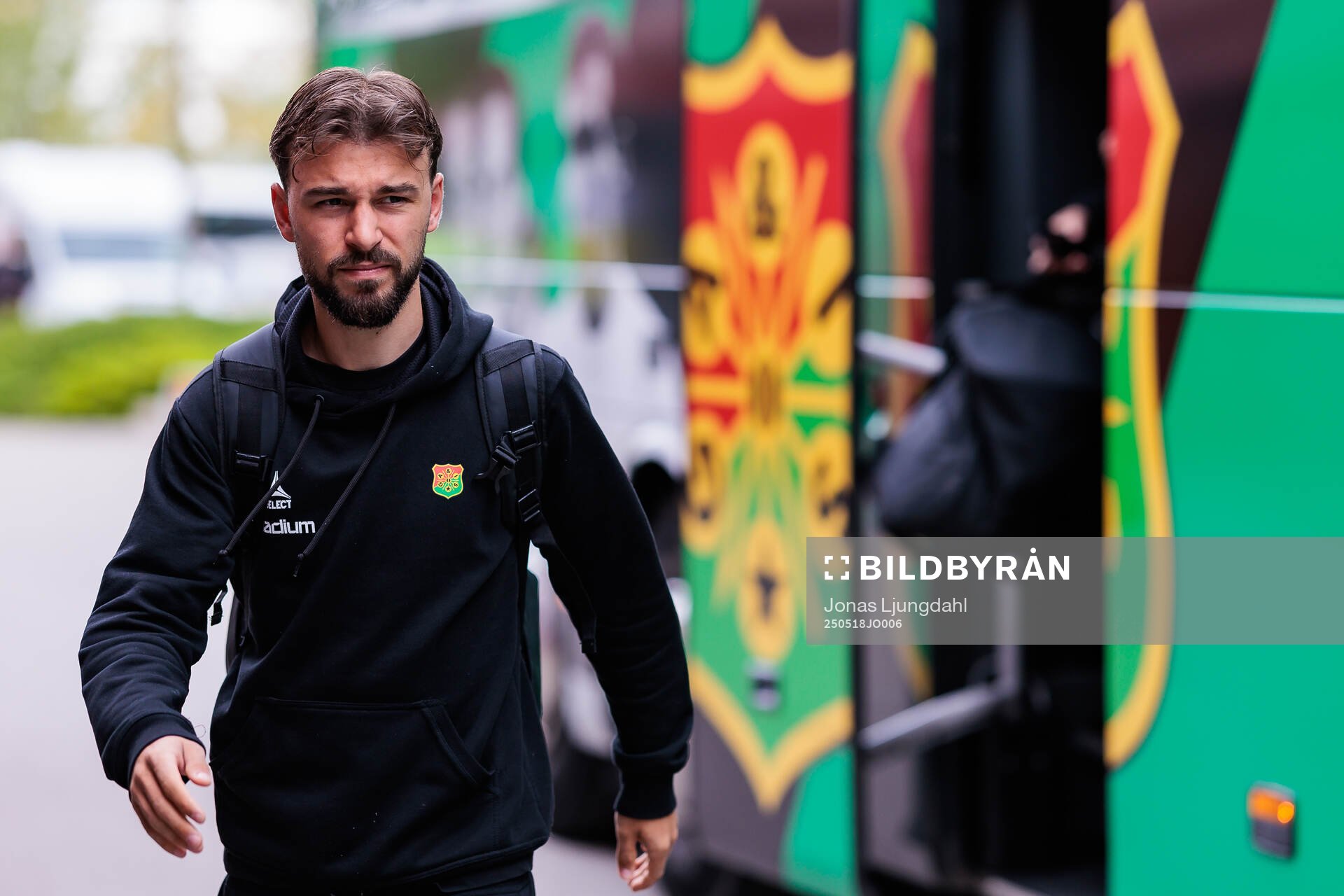 GAIS Edvin Becirovic inför fotbollsmatchen i Allsvenskan mellan Öster och GAIS den 18 maj 2025 i Växjö. 