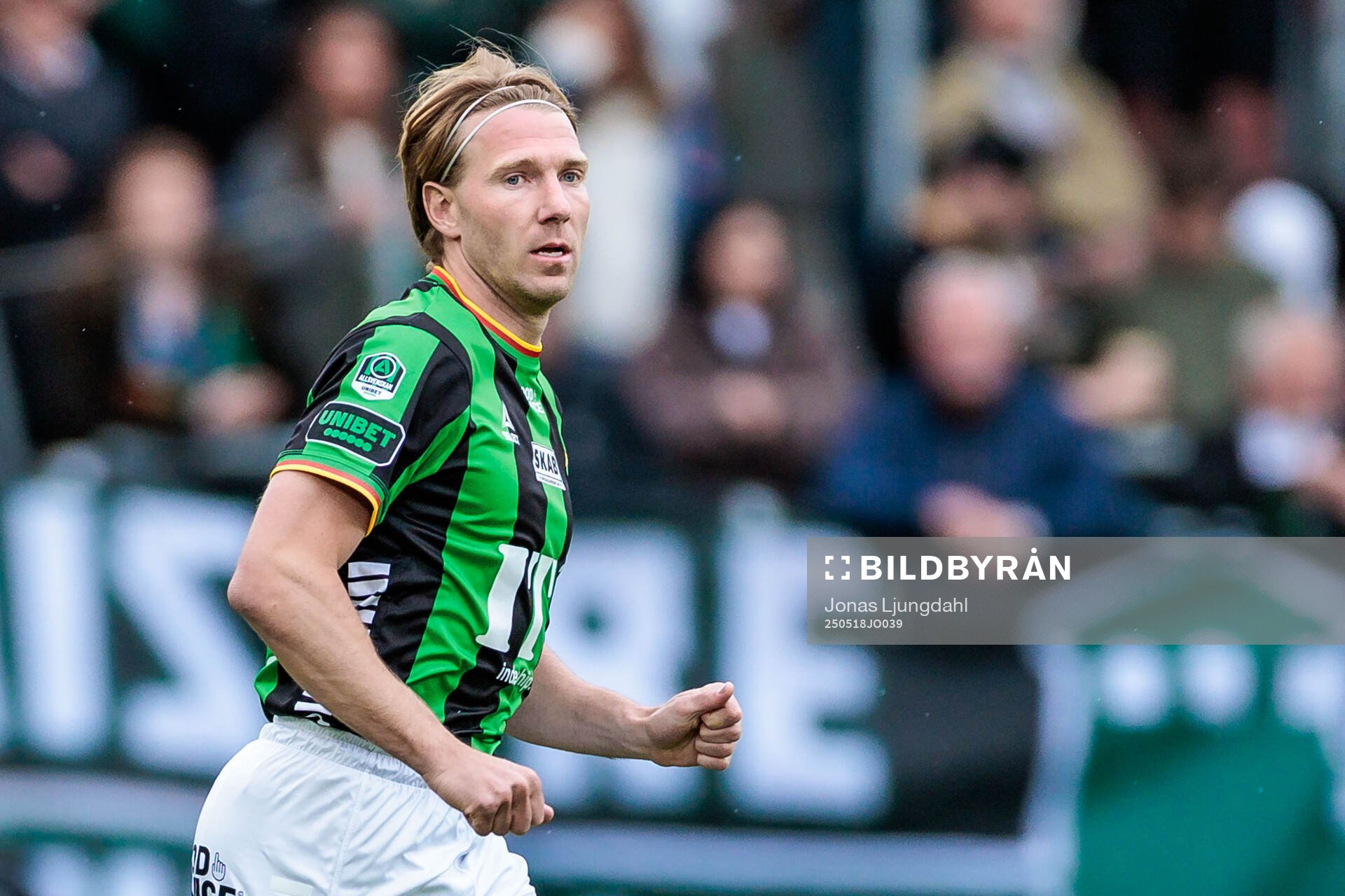 GAISs August Wängberg under fotbollsmatchen i Allsvenskan mellan Öster och GAIS den 18 maj 2025 i Växjö. 