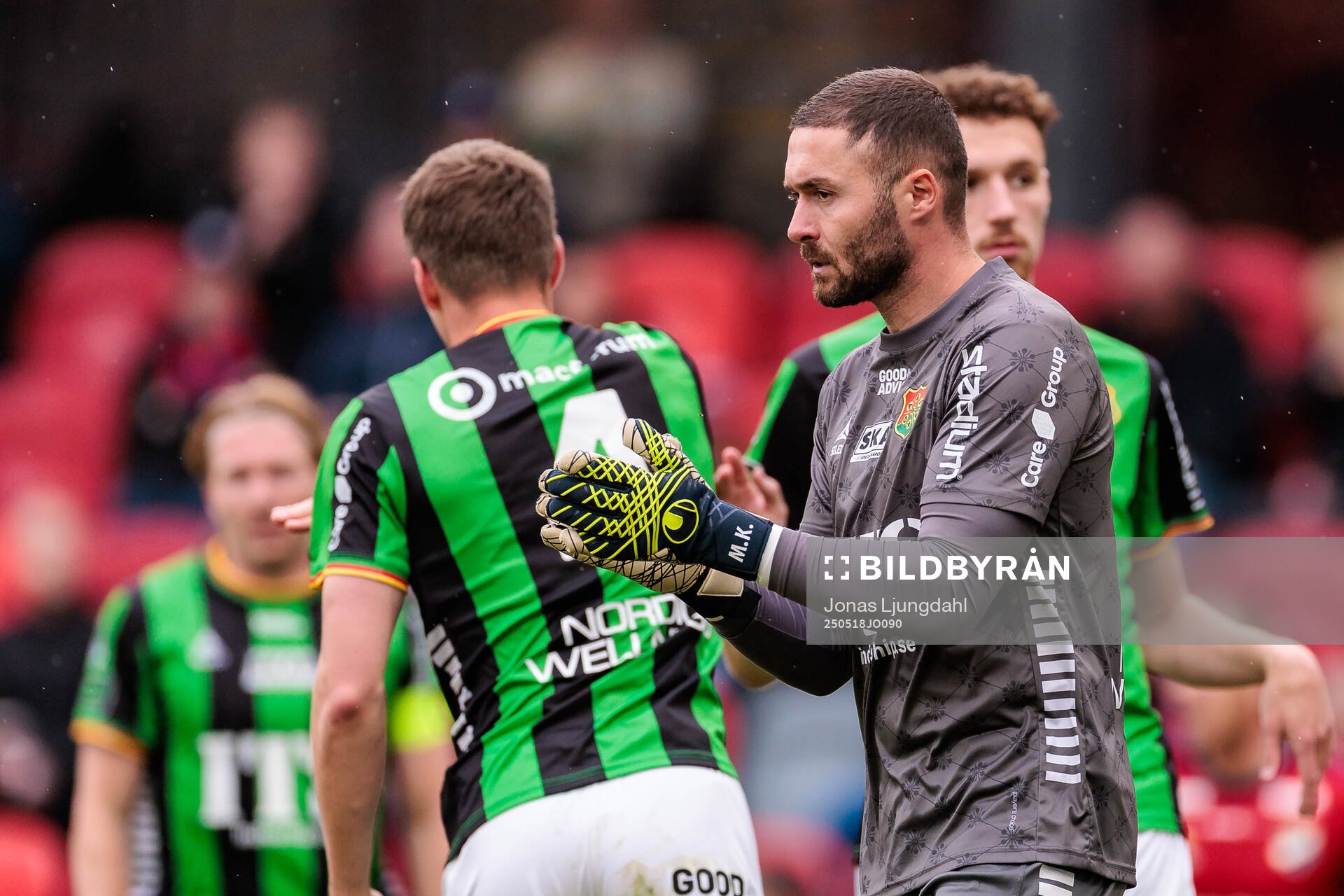 GAIS målvakt Mergim Krasniqi under fotbollsmatchen i Allsvenskan mellan Öster och GAIS den 18 maj 2025 i Växjö. 