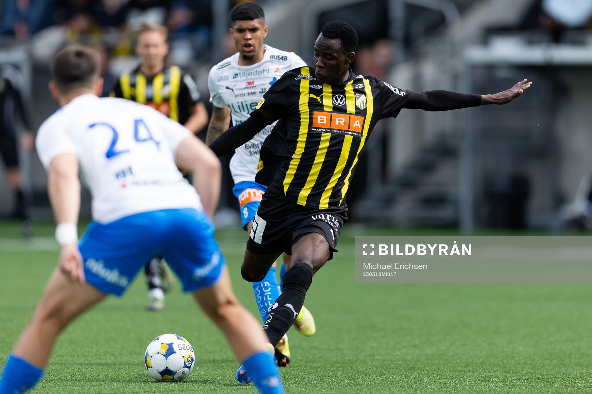 Häckens John Paul Dembe under fotbollsmatchen i Allsvenskan mellan Häcken och Värnamo den 18 maj 2025 i Göteborg. 