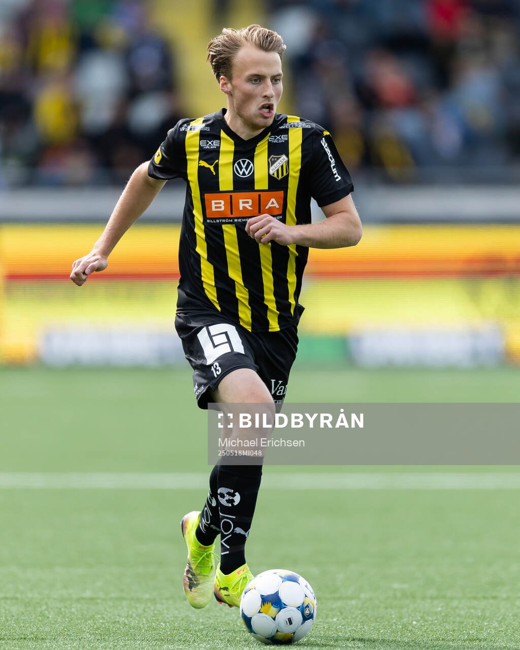 Häckens Sigge Jansson under fotbollsmatchen i Allsvenskan mellan Häcken och Värnamo den 18 maj 2025 i Göteborg. 