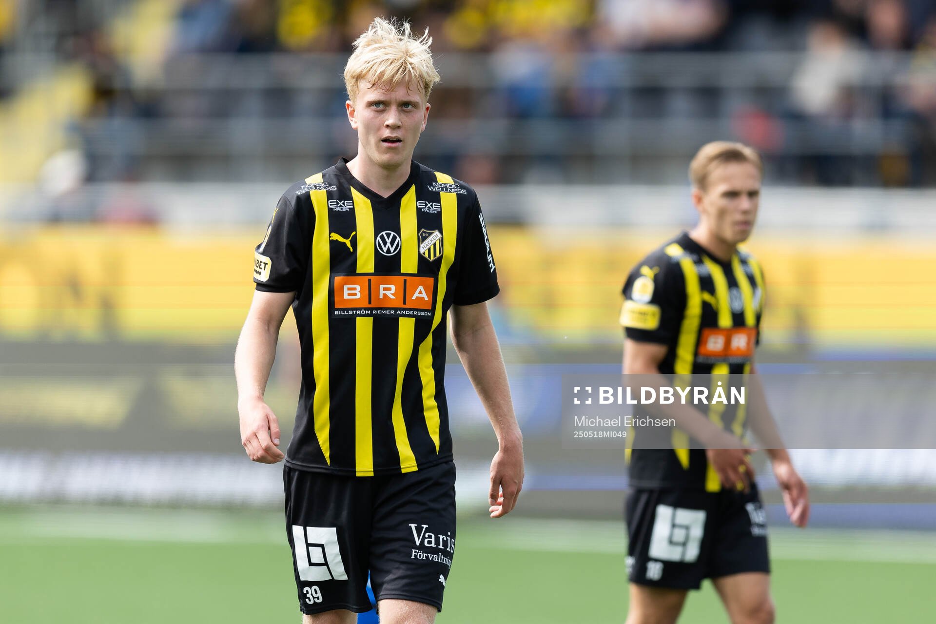 Häckens Isak Brusberg under fotbollsmatchen i Allsvenskan mellan Häcken och Värnamo den 18 maj 2025 i Göteborg. 