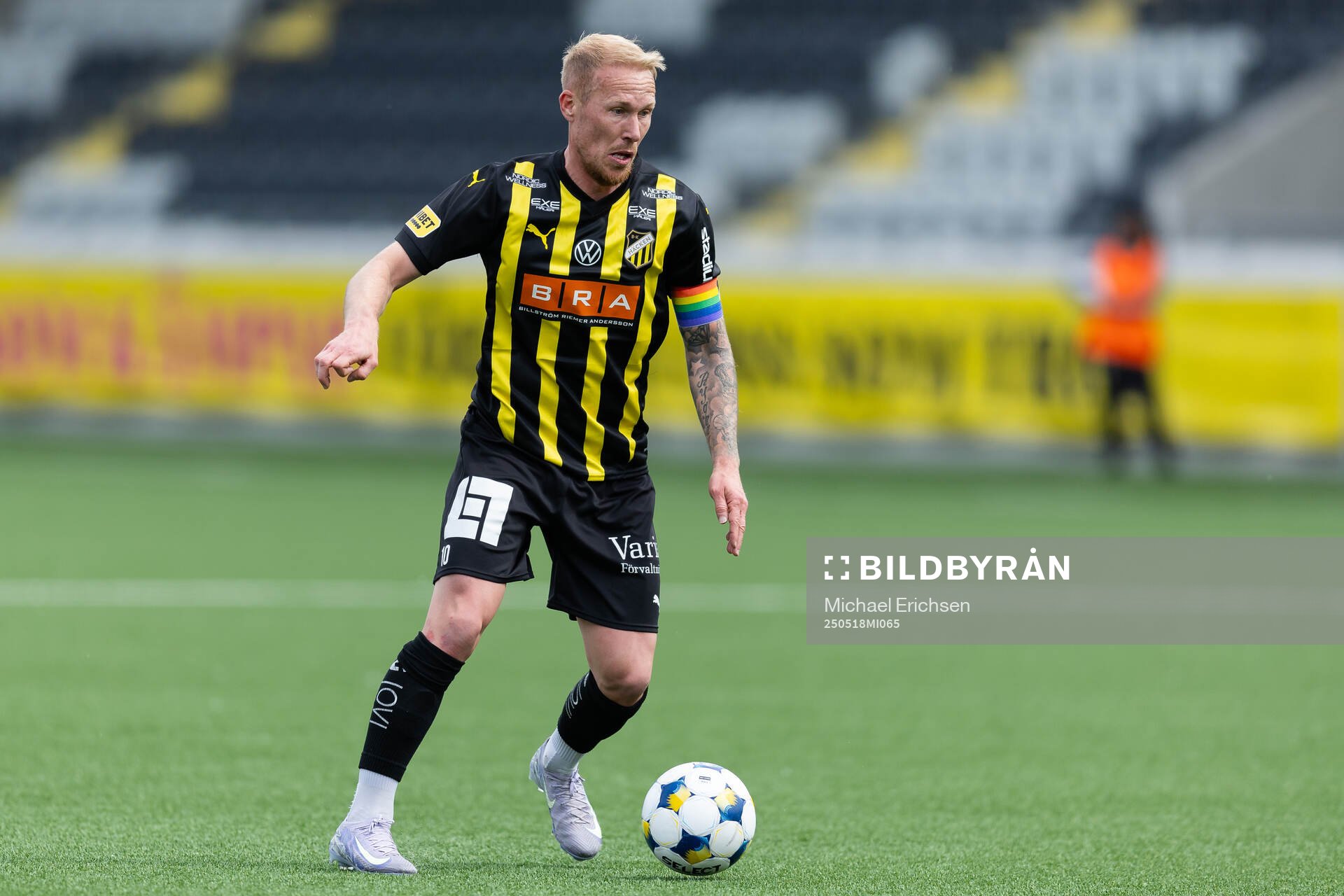 Häckens Mikkel Rygaard Jensen under fotbollsmatchen i Allsvenskan mellan Häcken och Värnamo den 18 maj 2025 i Göteborg. 