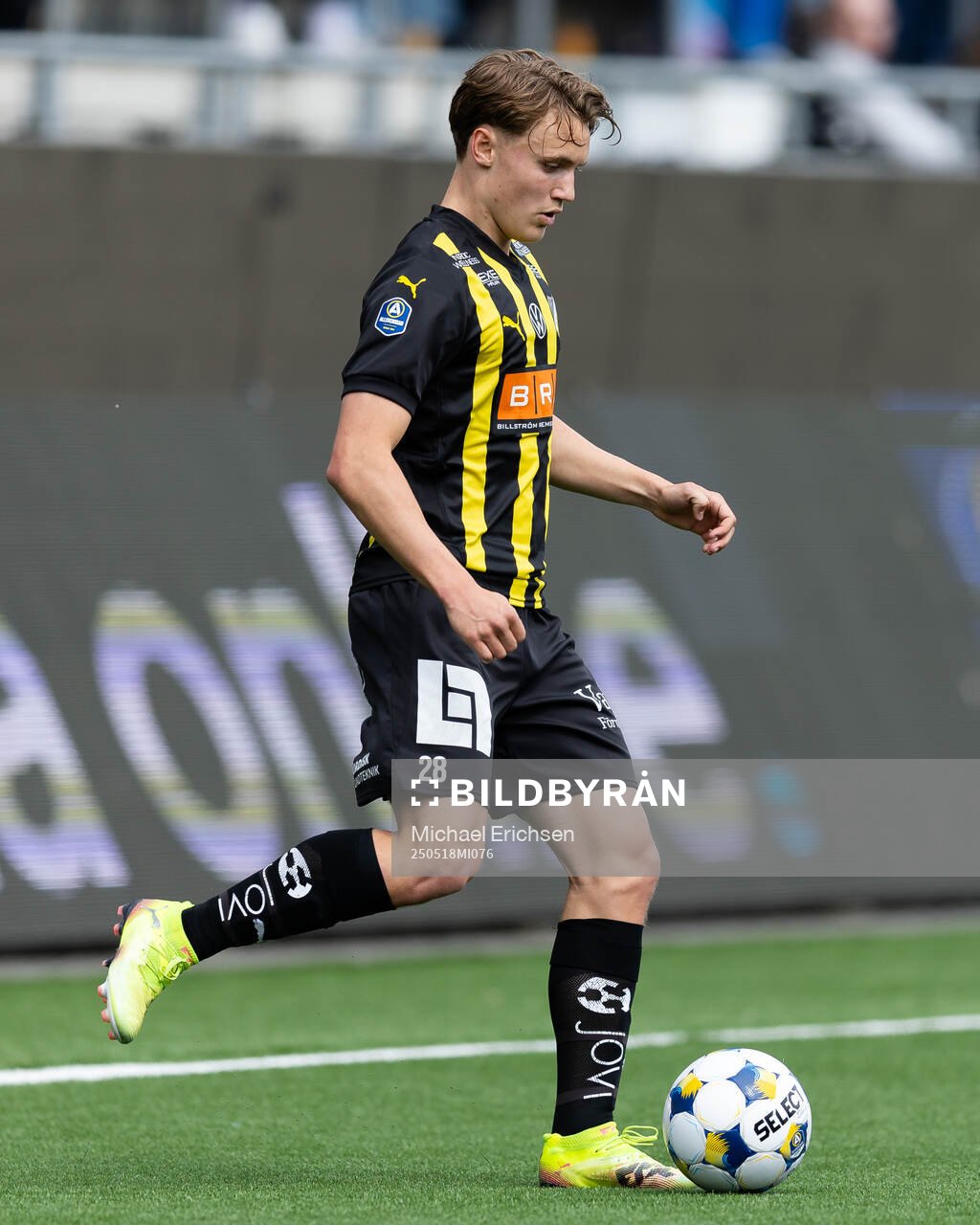 Häckens Filip Öhman under fotbollsmatchen i Allsvenskan mellan Häcken och Värnamo den 18 maj 2025 i Göteborg. 