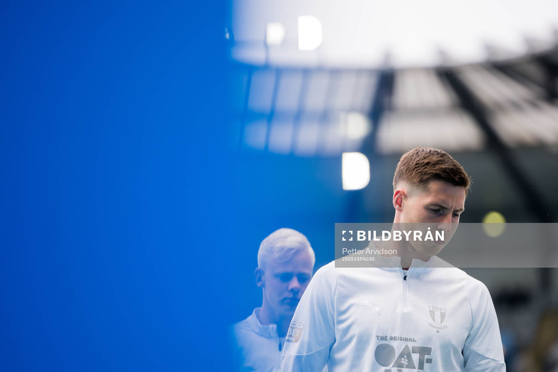 Malmö FFs Lasse Berg Johnsen inför fotbollsmatchen i Allsvenskan mellan Malmö FF och Halmstad den 18 maj 2025 i Malmö. 
