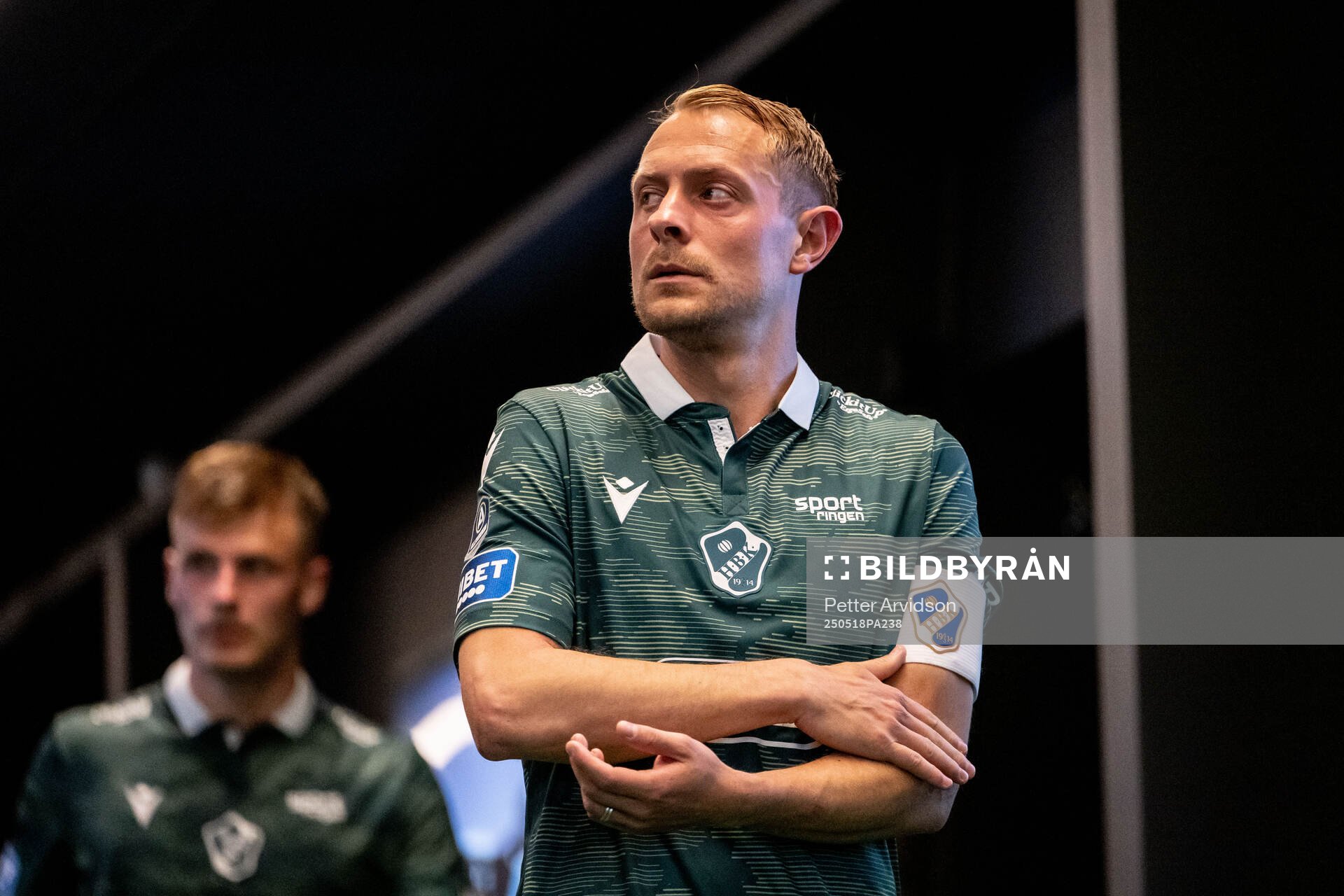 Halmstads Joel Allansson under fotbollsmatchen i Allsvenskan mellan Malmö FF och Halmstad den 18 maj 2025 i Malmö. 