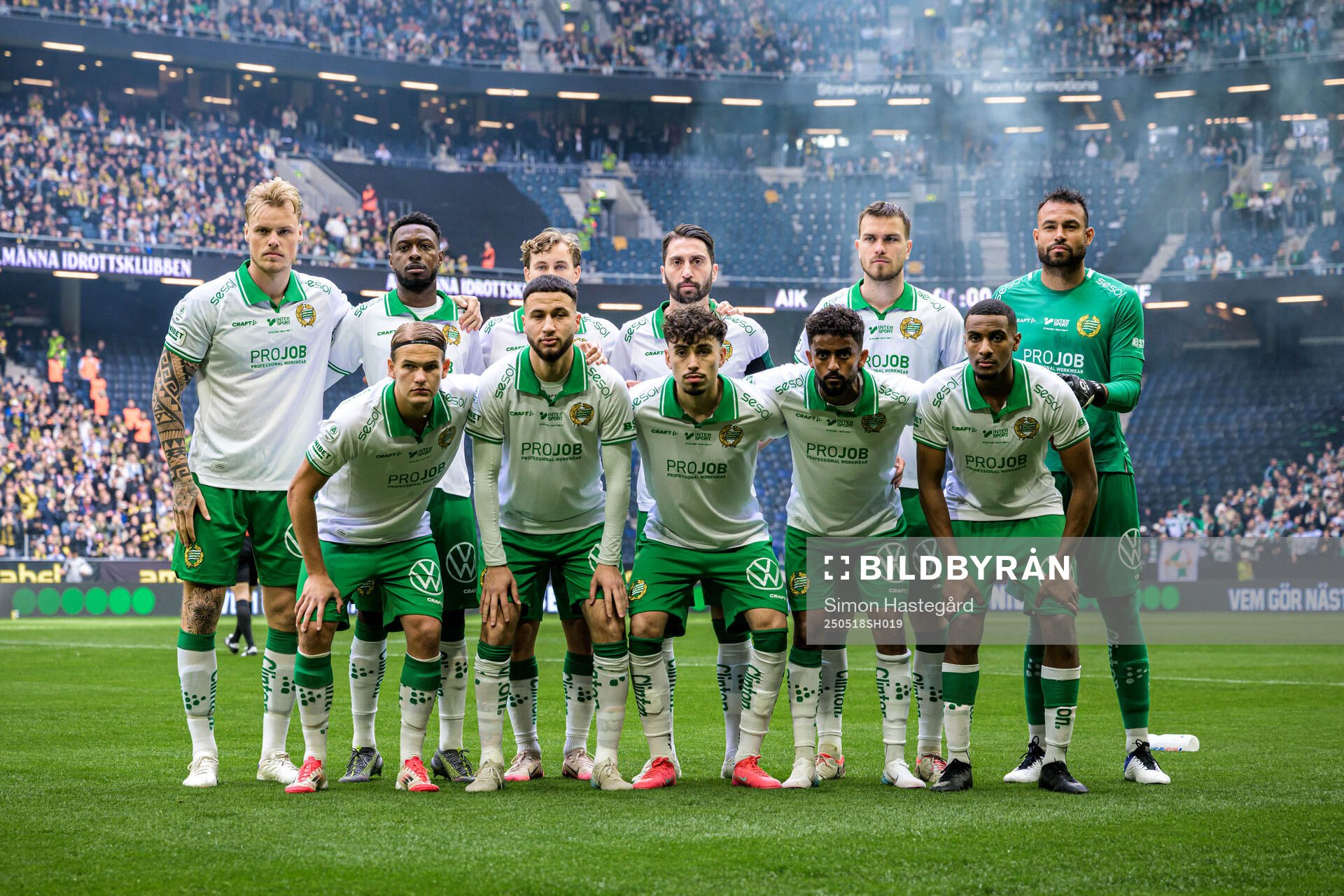 Hammarbys startelva inför fotbollsmatchen i Allsvenskan mellan AIK och Hammarby den 18 maj 2025 i Stockholm. 