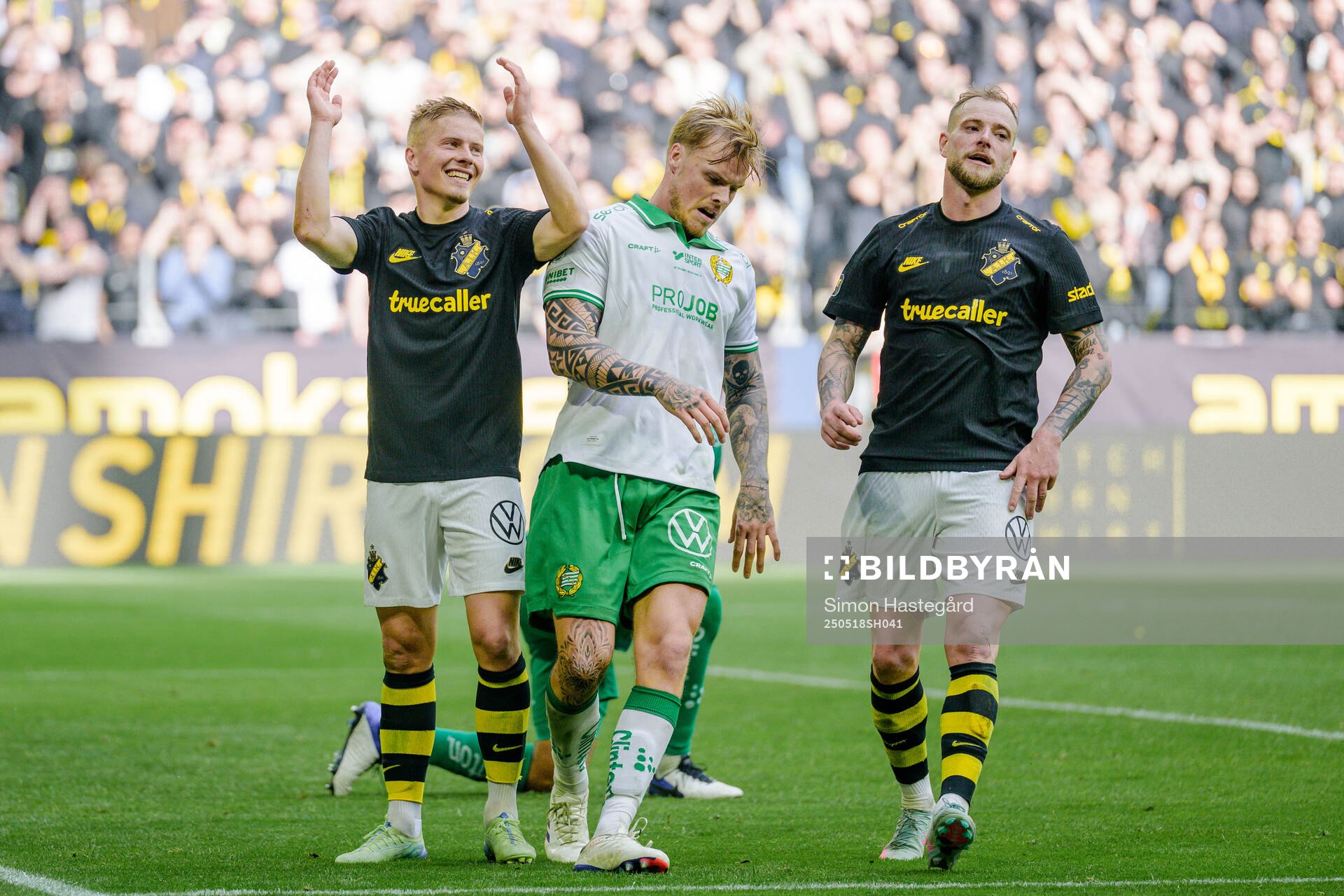 AIKs Jere Uronen och John Guidetti och Hammarbys Victor