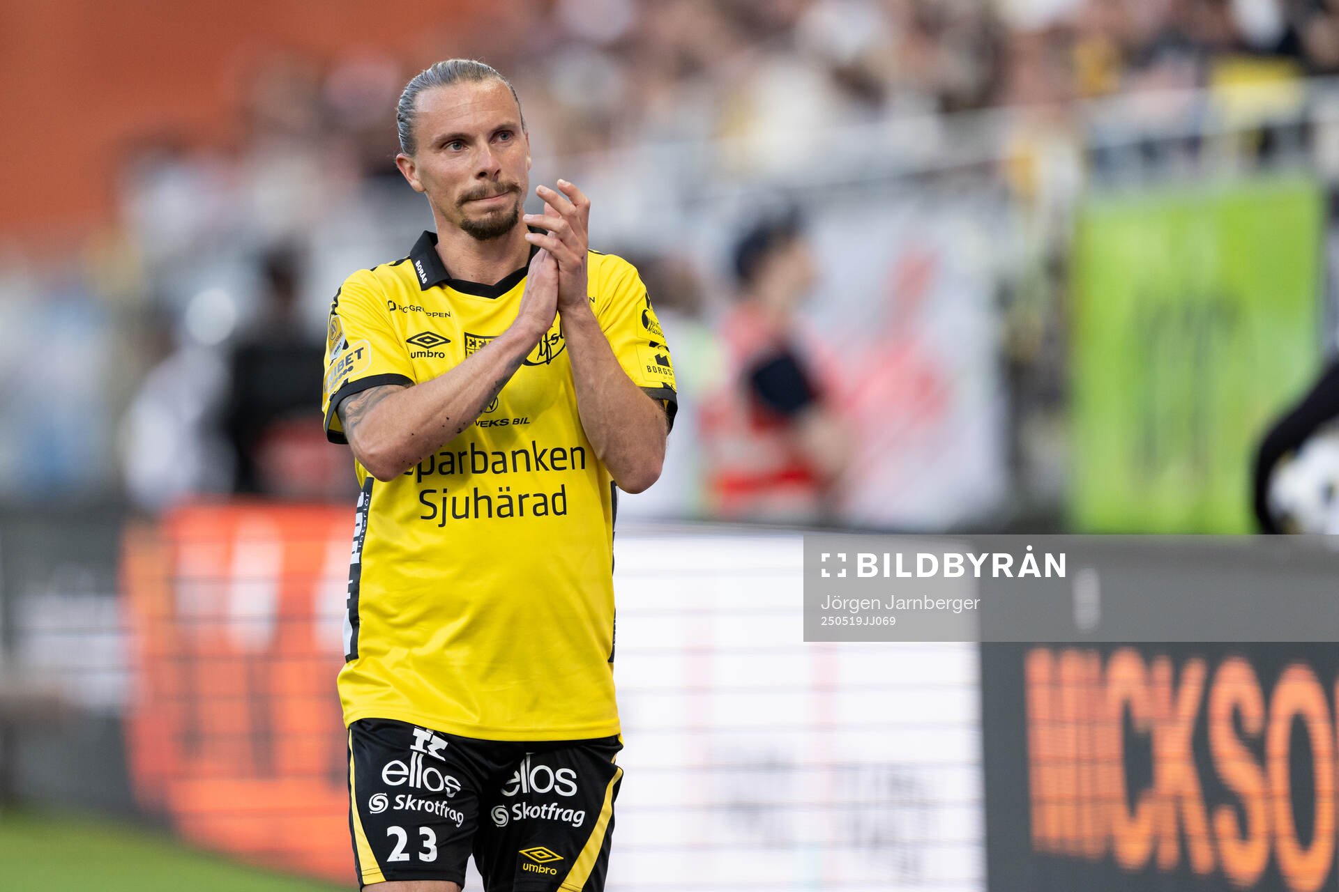Elfsborgs Niklas Hult under fotbollsmatchen i Allsvenskan mellan Elfsborg och Djurgården den 19 maj 2025 i Borås. 