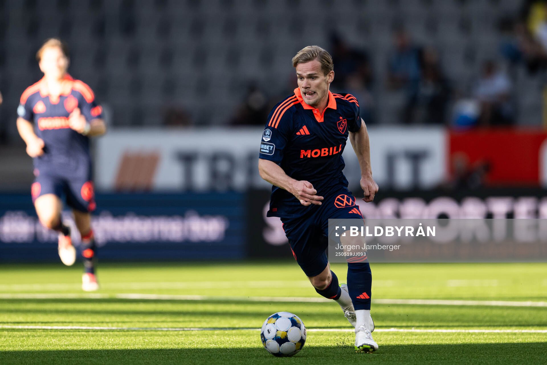 Djurgårdens Hampus Finndell under fotbollsmatchen i Allsvenskan mellan Elfsborg och Djurgården den 19 maj 2025 i Borås. 