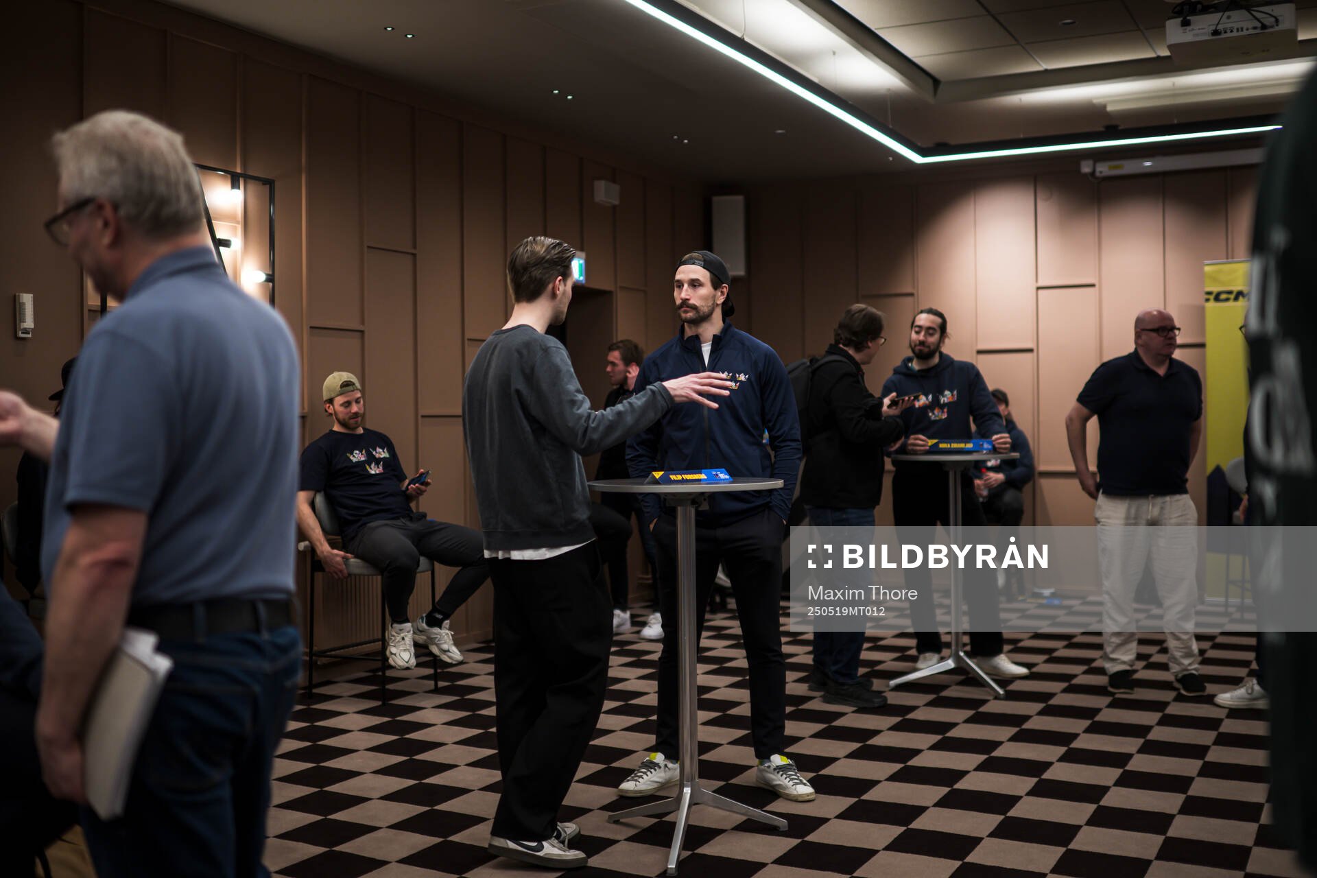 Filip Forsberg and Mika Zibanejad of Sweden at a press event