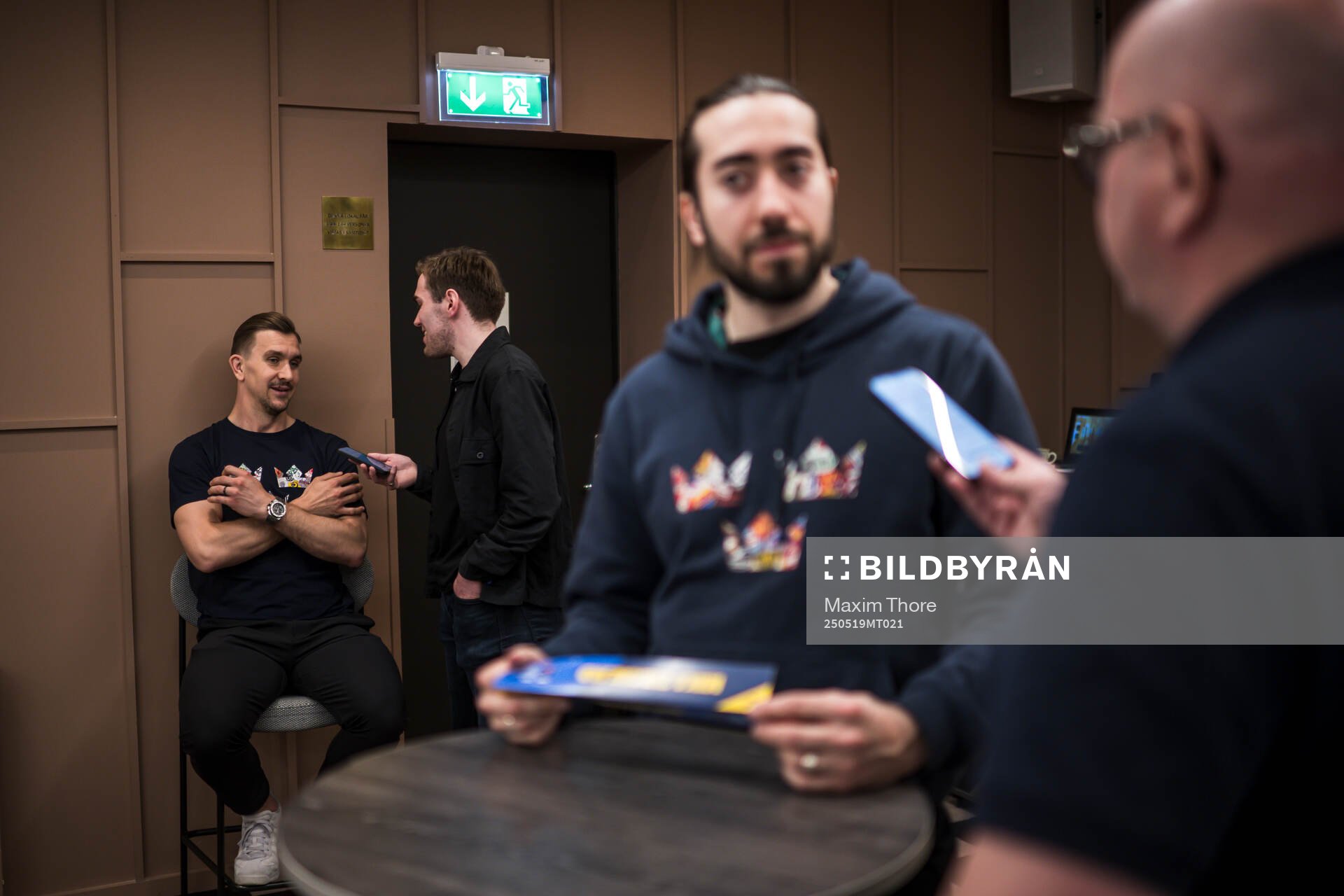 Mikael Backlund and Mika Zibanejad of Sweden at a press