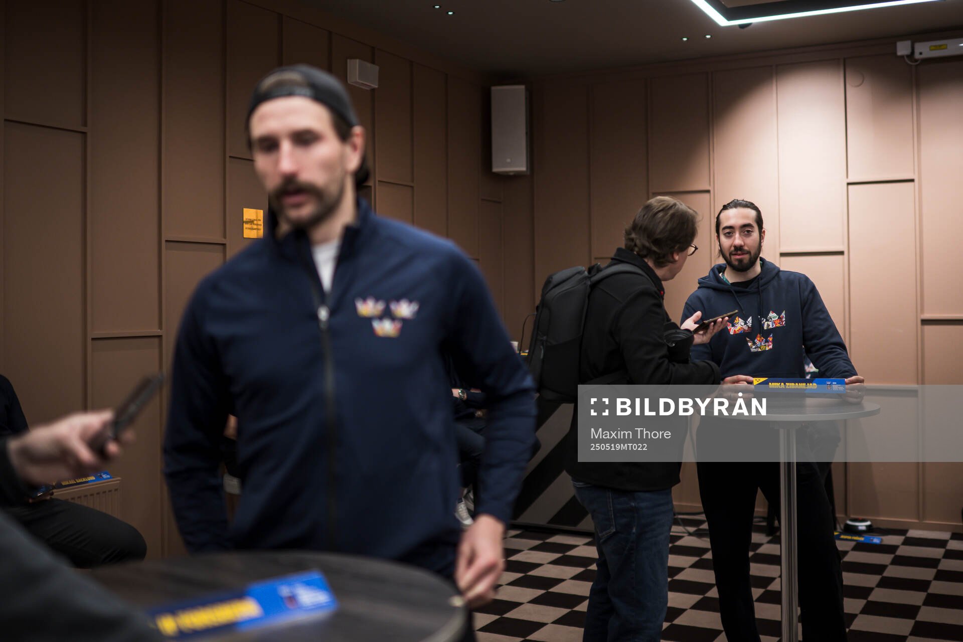 Filip Forsberg and Mika Zibanejad of Sweden at a press event