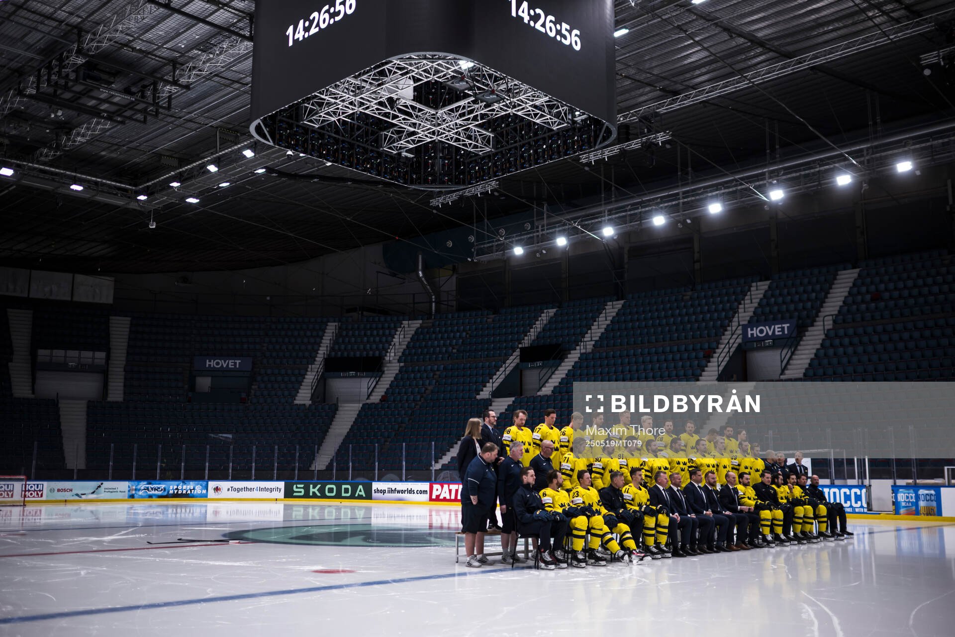 Players and coaching staff of Sweden pose for a team photo