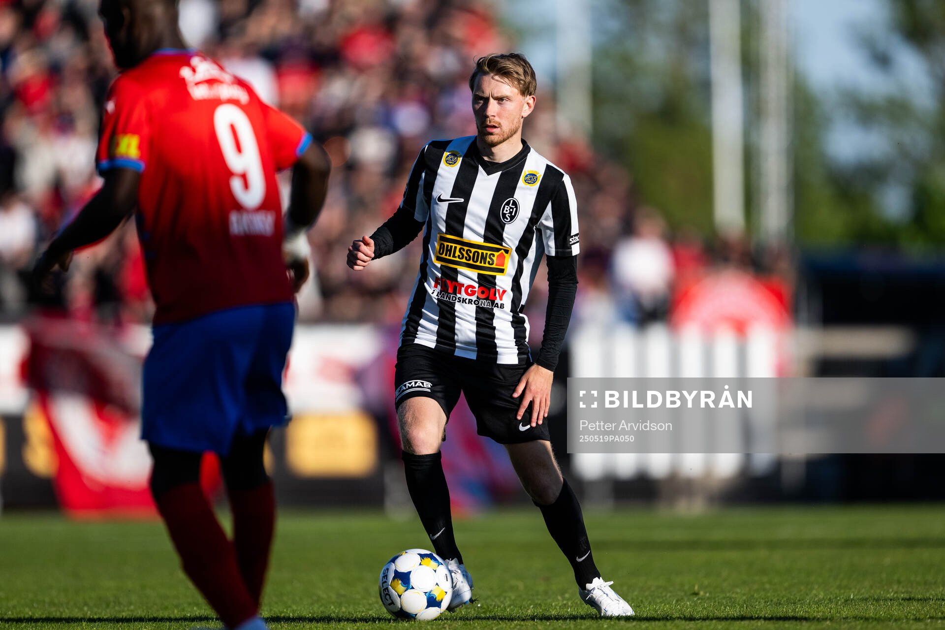 Landskronas Adam Egnell under fotbollsmatchen i Superettan mellan Landskrona och Helsingborg den 19 maj 2025 i Landskrona. 