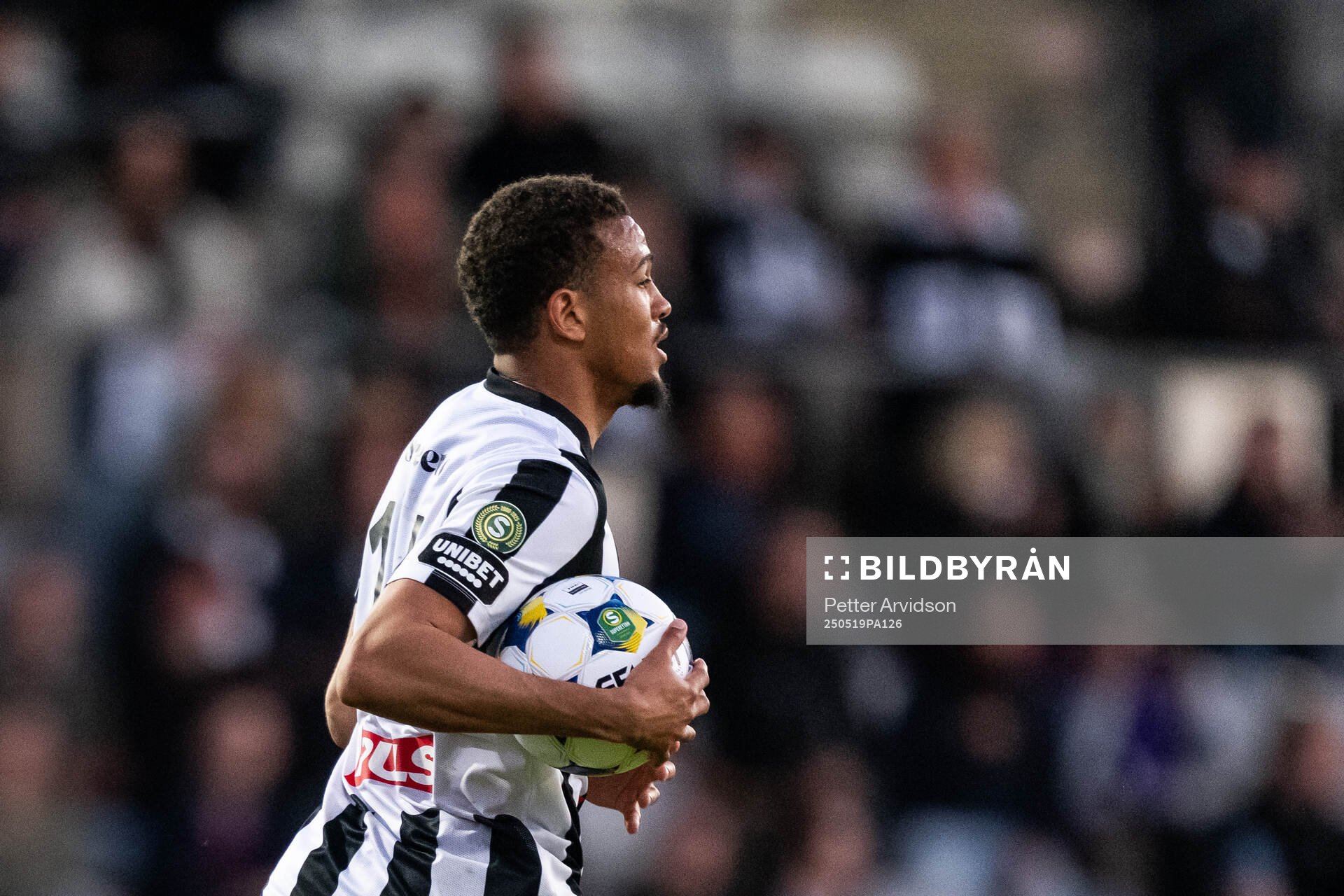 Landskronas Cameron Streete efter 2-3-målet under fotbollsmatchen i Superettan mellan Landskrona och Helsingborg den 19 maj 2025 i Landskrona.