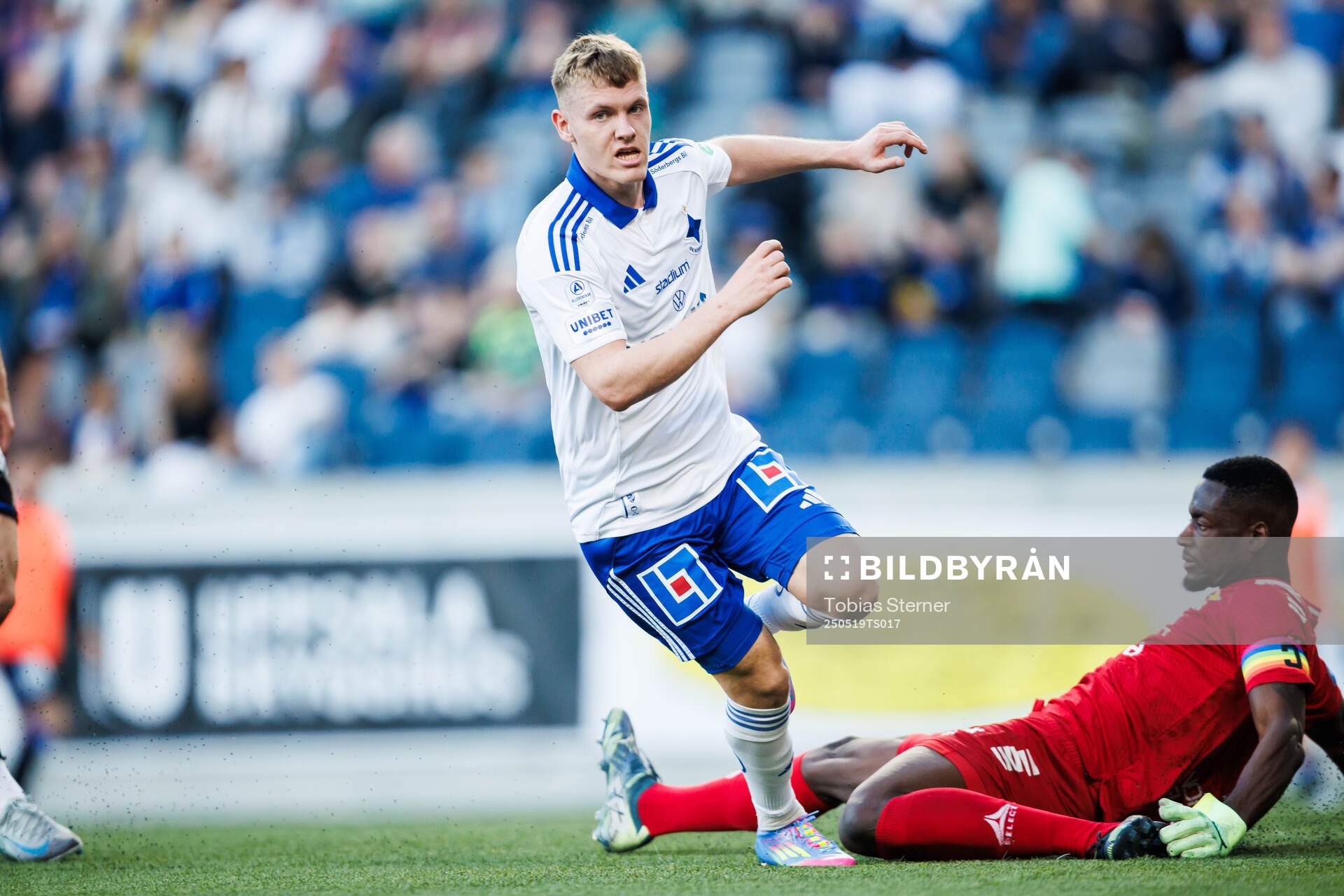 IFK Norrköpings Sebastian Vinther Jørgensen jublar efter 1-2 under fotbollsmatchen i Allsvenskan mellan Sirius och IFK Norrköping den 19 maj 2025 i Uppsala.
