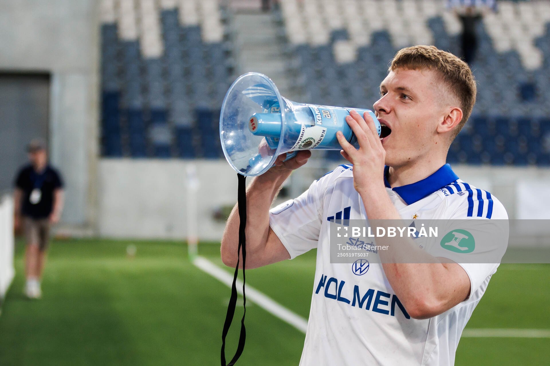 IFK Norrköpings Sebastian Vinther Jørgensen jublar efter fotbollsmatchen i Allsvenskan mellan Sirius och IFK Norrköping den 19 maj 2025 i Uppsala.